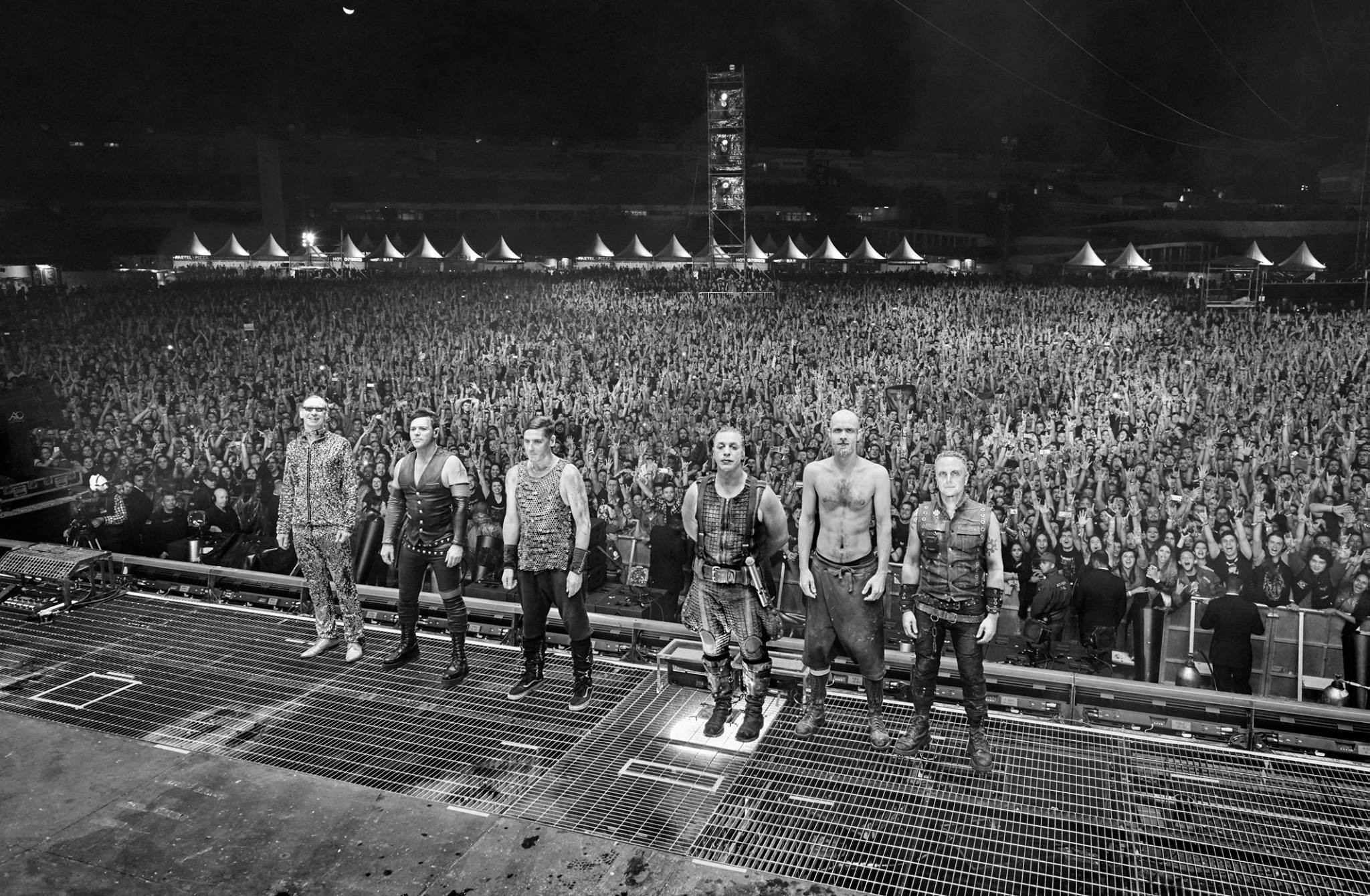 People 2048x1340 Rammstein metal band concerts Till Lindemann monochrome crowds band stages standing