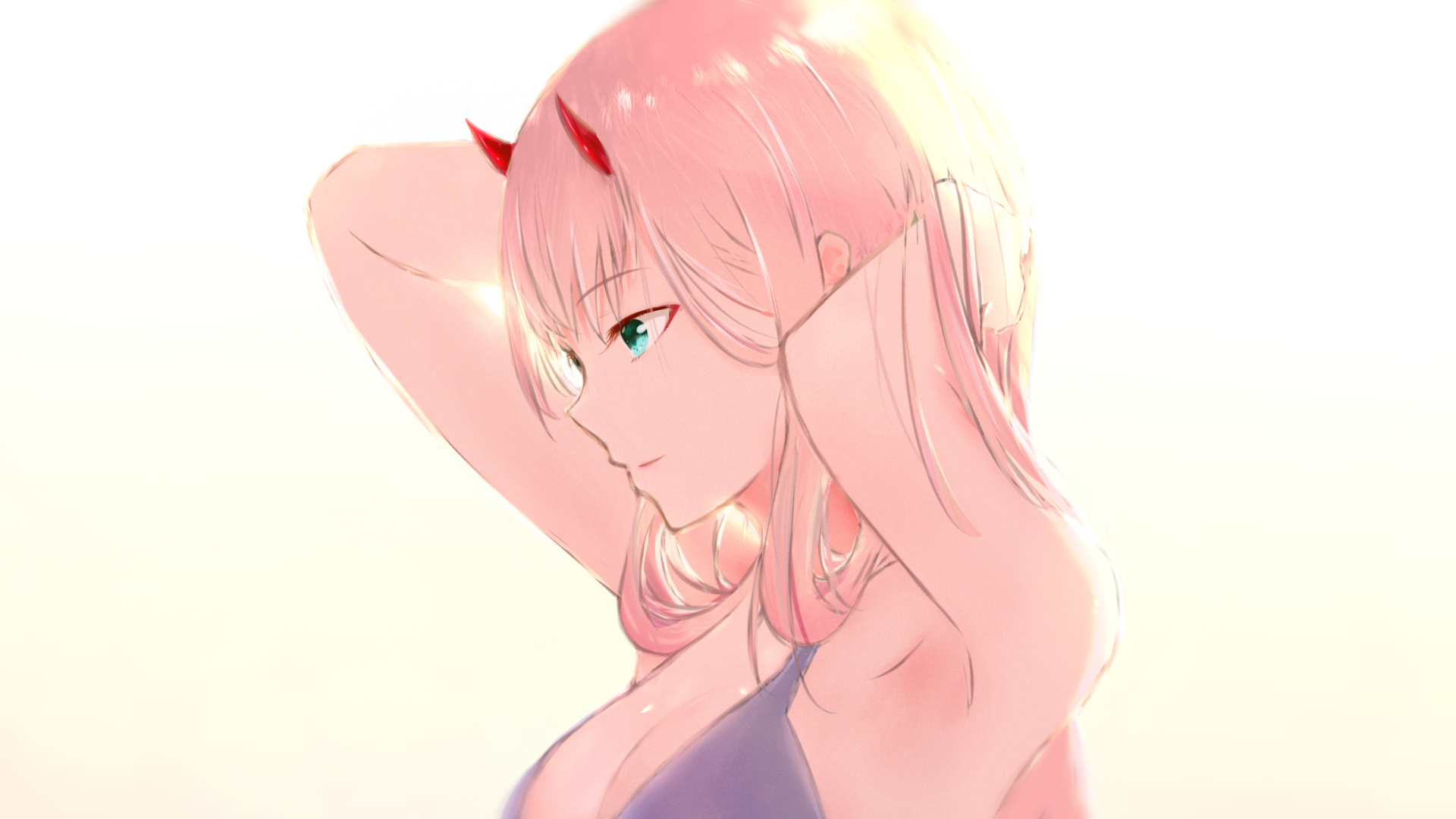Anime 1920x1080 anime anime girls pale Darling in the FranXX fan art Zero Two (Darling in the FranXX) white background pink hair Teataster