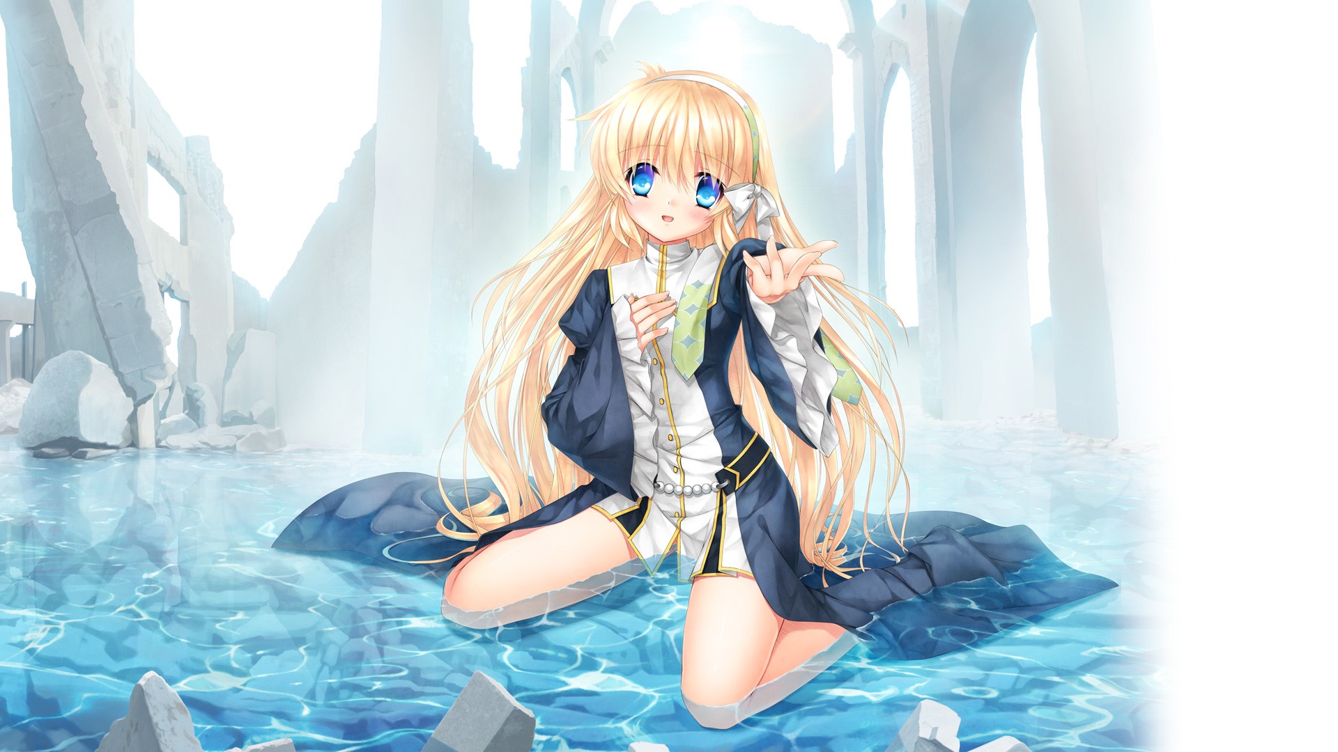 Anime 1920x1080 anime anime girls dress wet long hair blonde blue eyes water