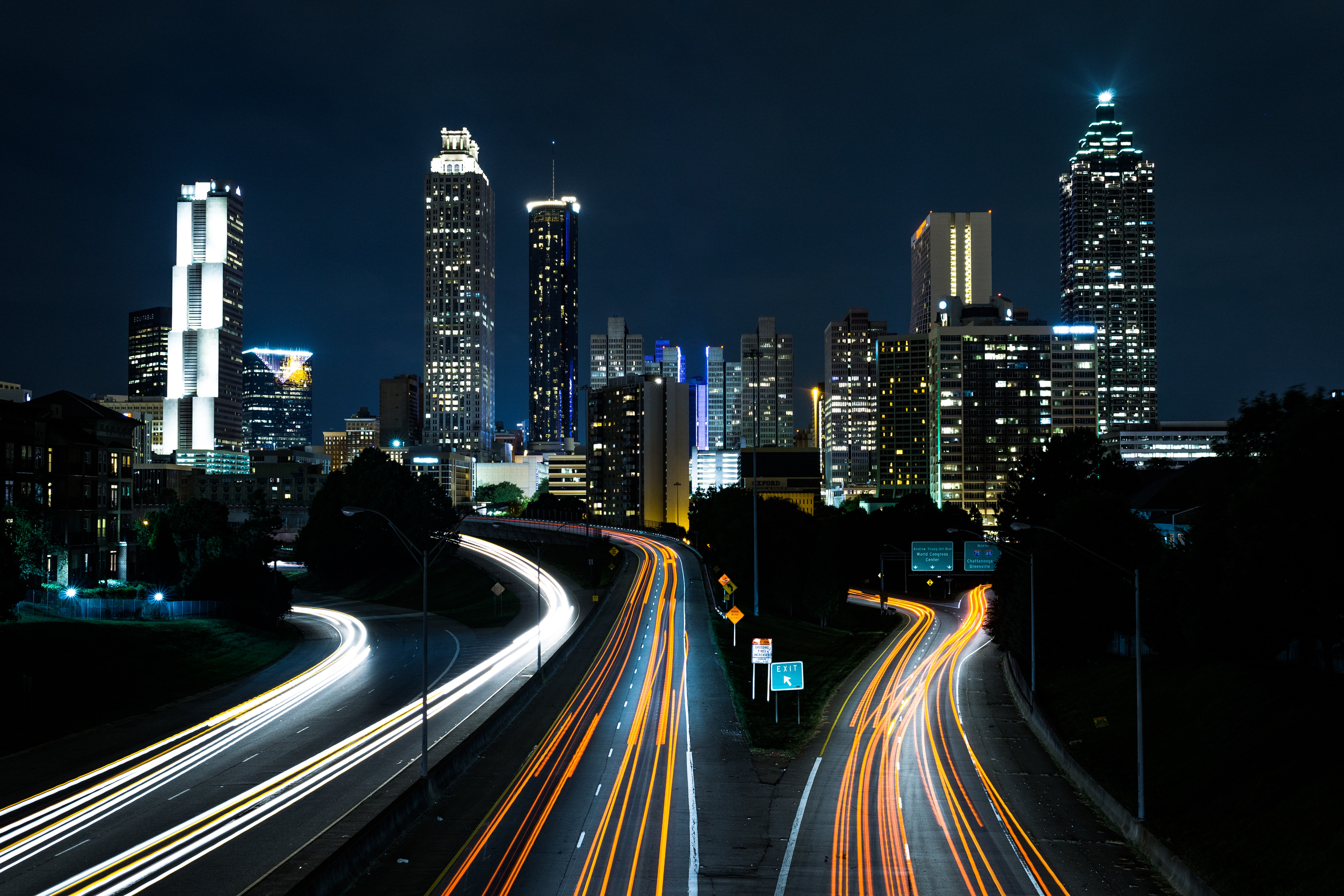 General 5851x3901 city cityscape road night light trails city lights Atlanta