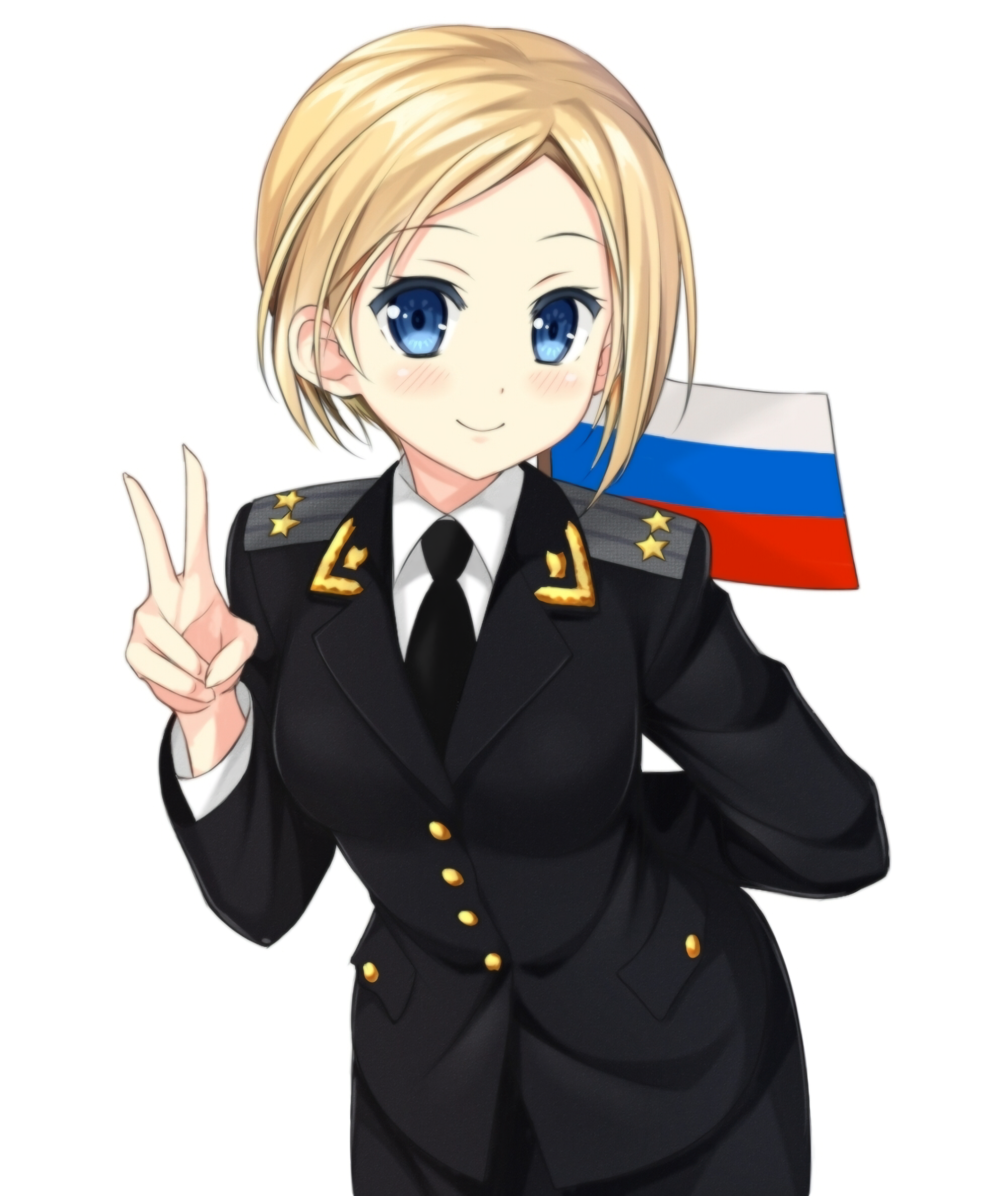 Anime 2000x2372 anime anime girls Natalia Poklonskaya short hair blonde blue eyes uniform Russian