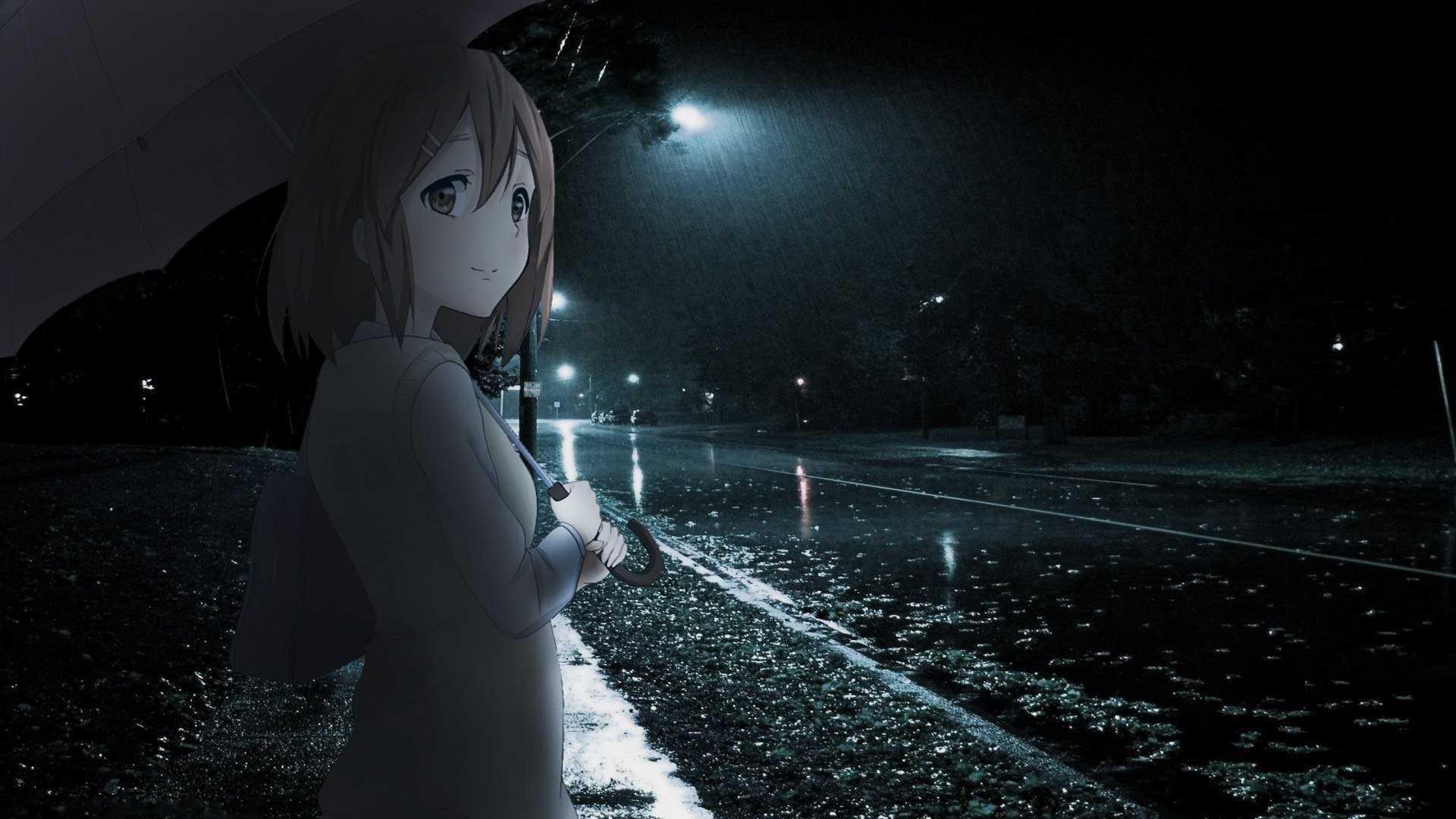 Anime 1920x1080 anime rain night road street
