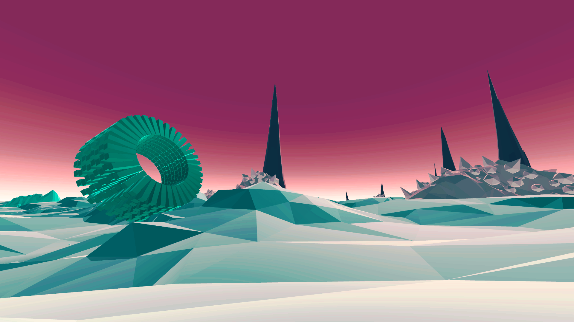 General 1920x1080 abstract 3D Abstract purple digital art retrowave low poly landscape CGI