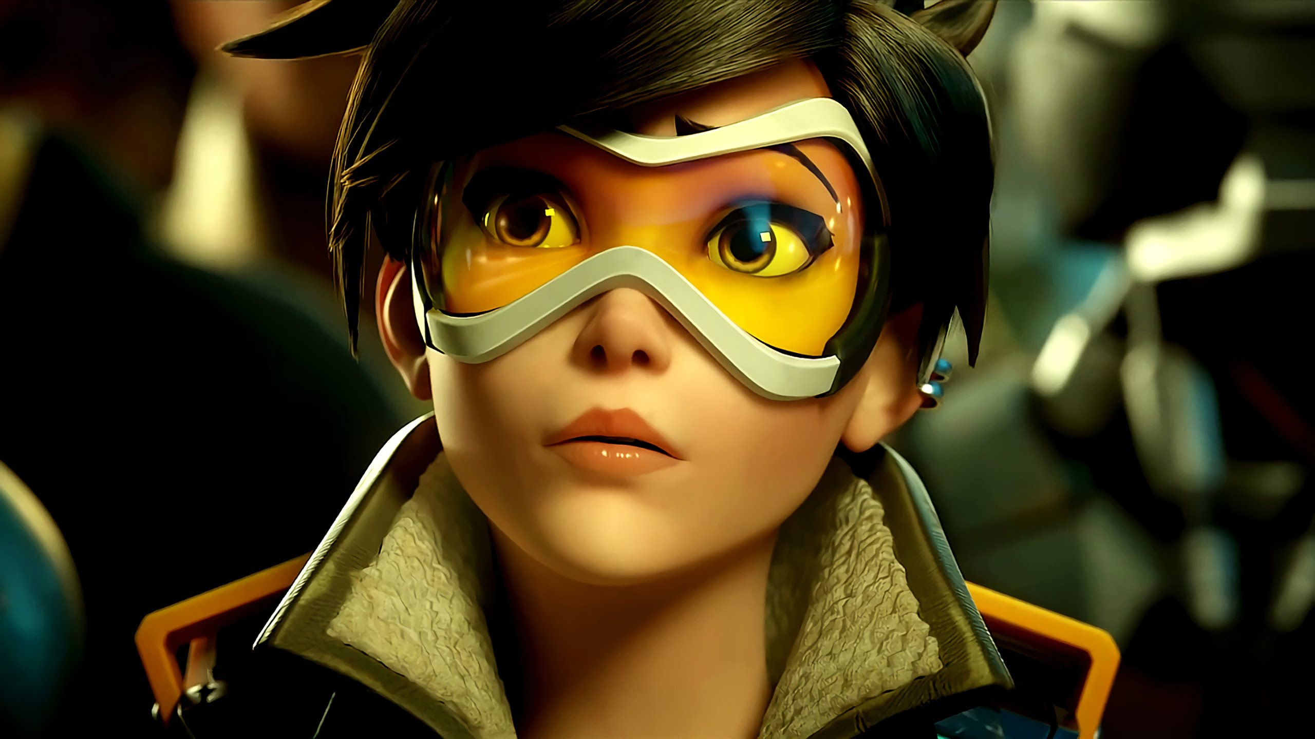 General 2560x1440 Tracer (Overwatch) Overwatch Blizzard Entertainment video game characters video game girls face dark hair goggles PC gaming closeup