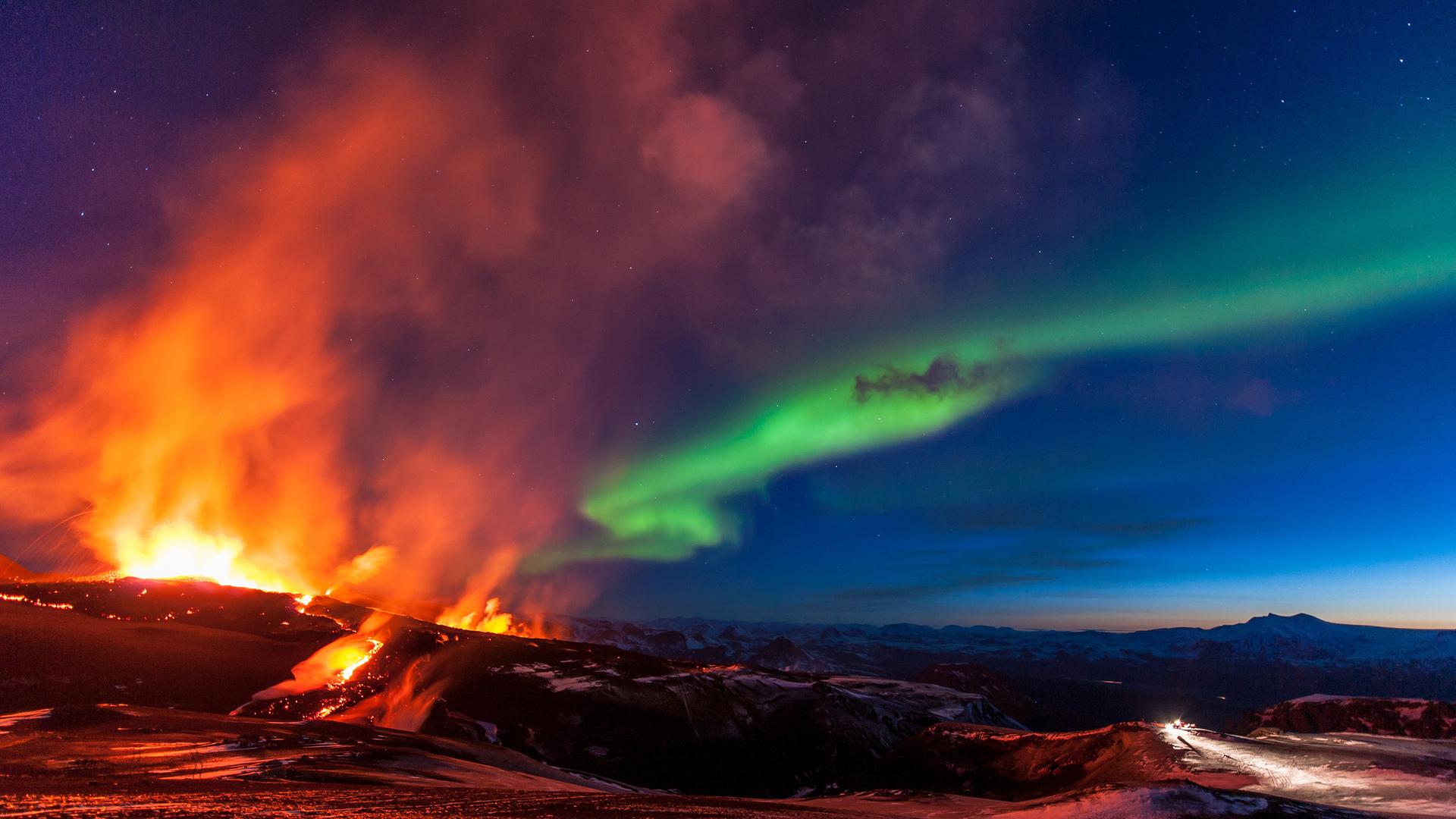 General 1920x1080 aurorae volcano nature sky landscape colorful