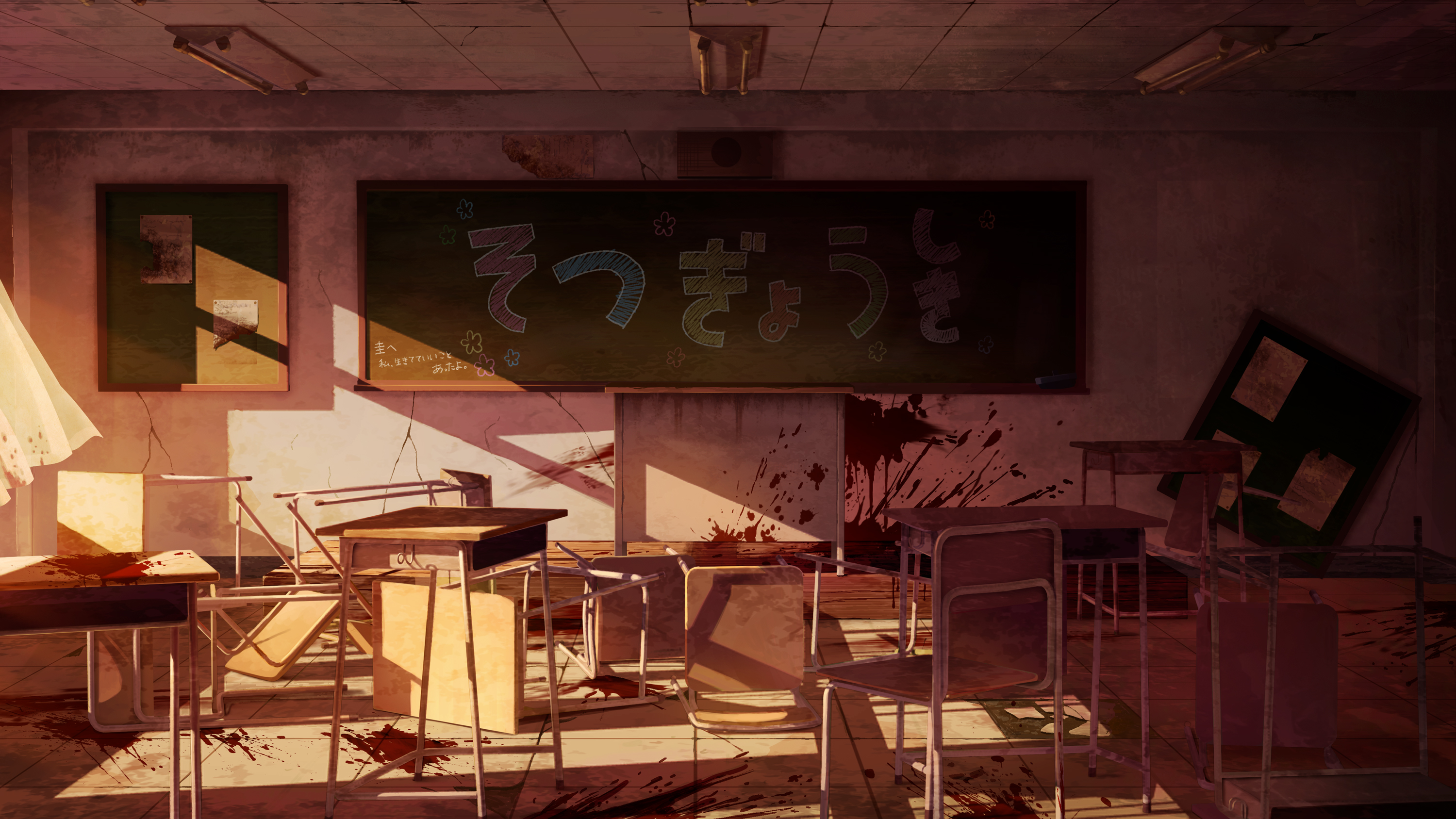 Anime 3000x1688 Gakkou Gurashi!  school classroom death blood