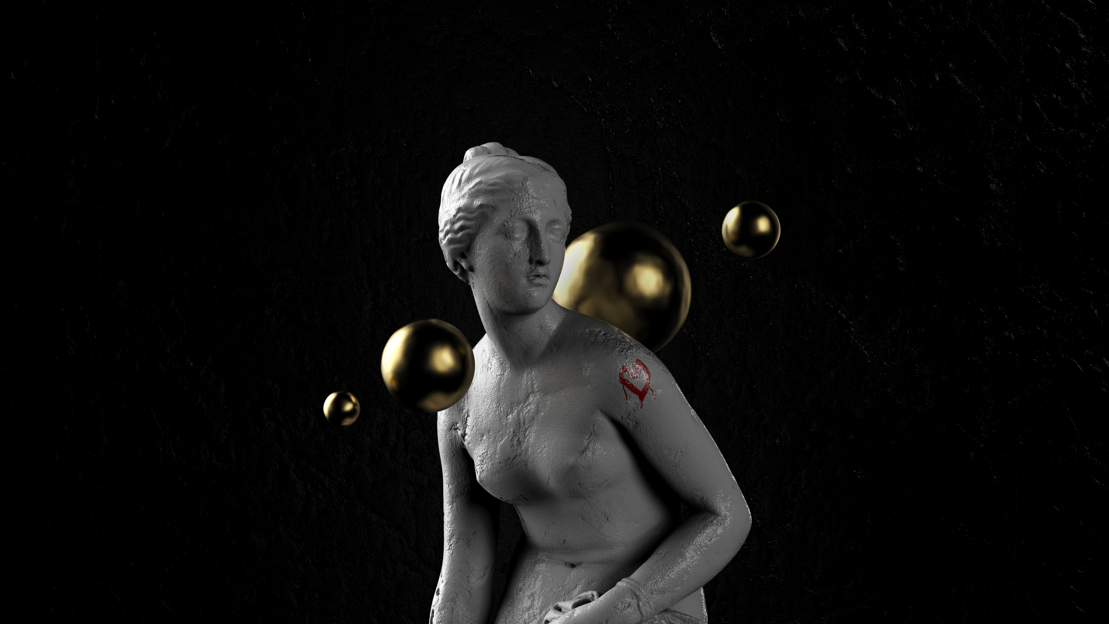 General 3840x2160 CGI statue Aphrodite marble gold heart women classic art texture simple background