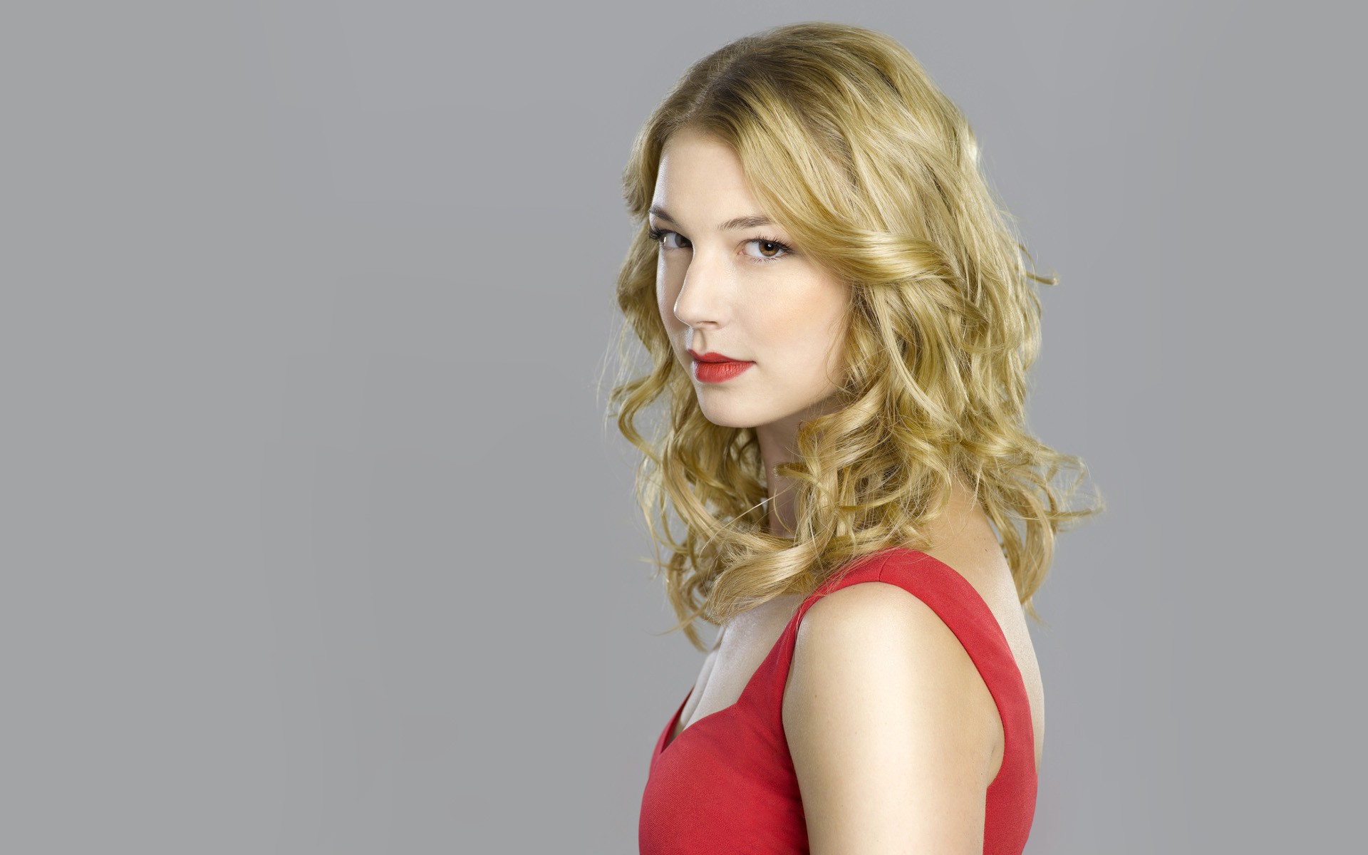 People 1920x1200 Emily Vancamp blonde red dress actress celebrity simple background red dress brown eyes women indoors indoors looking at viewer studio gray background red clothing red lipstick Canadian women women