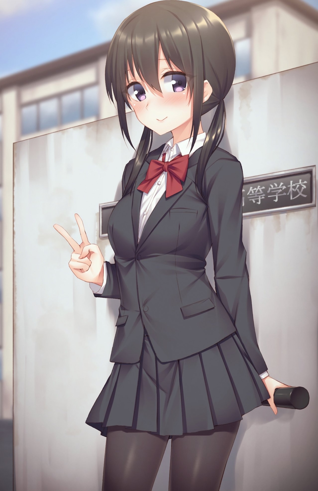 Anime 1278x1976 anime anime girls school uniform original characters schoolgirl skirt brunette hand gesture