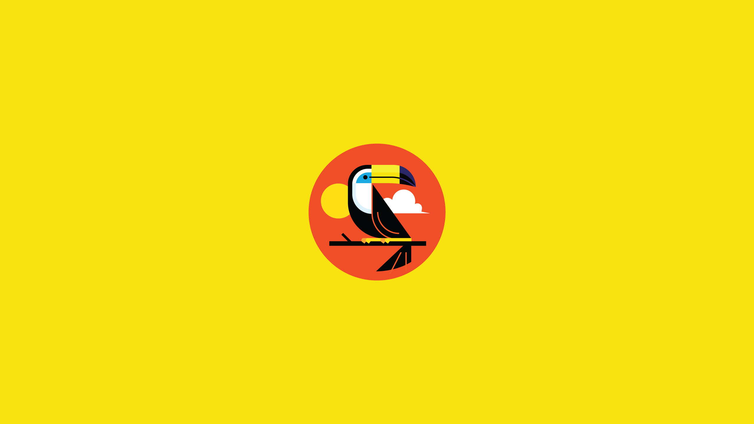 General 2560x1440 illustration yellow red toucans birds digital art minimalism simple background yellow background