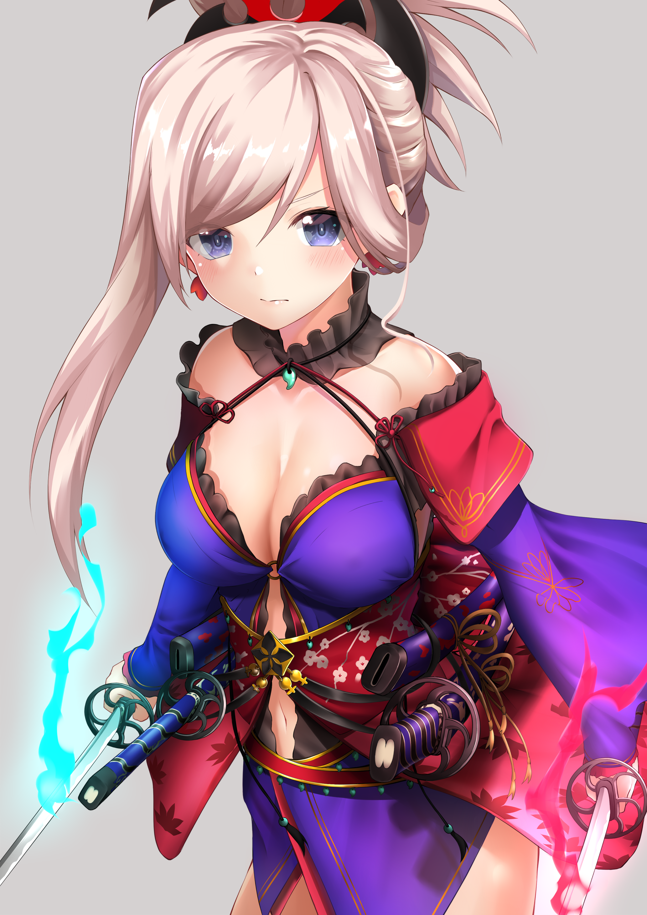 Anime 2066x2923 cleavage Fate/Grand Order Japanese clothes sword white background Miyamoto Musashi (Fate/Grand Order)