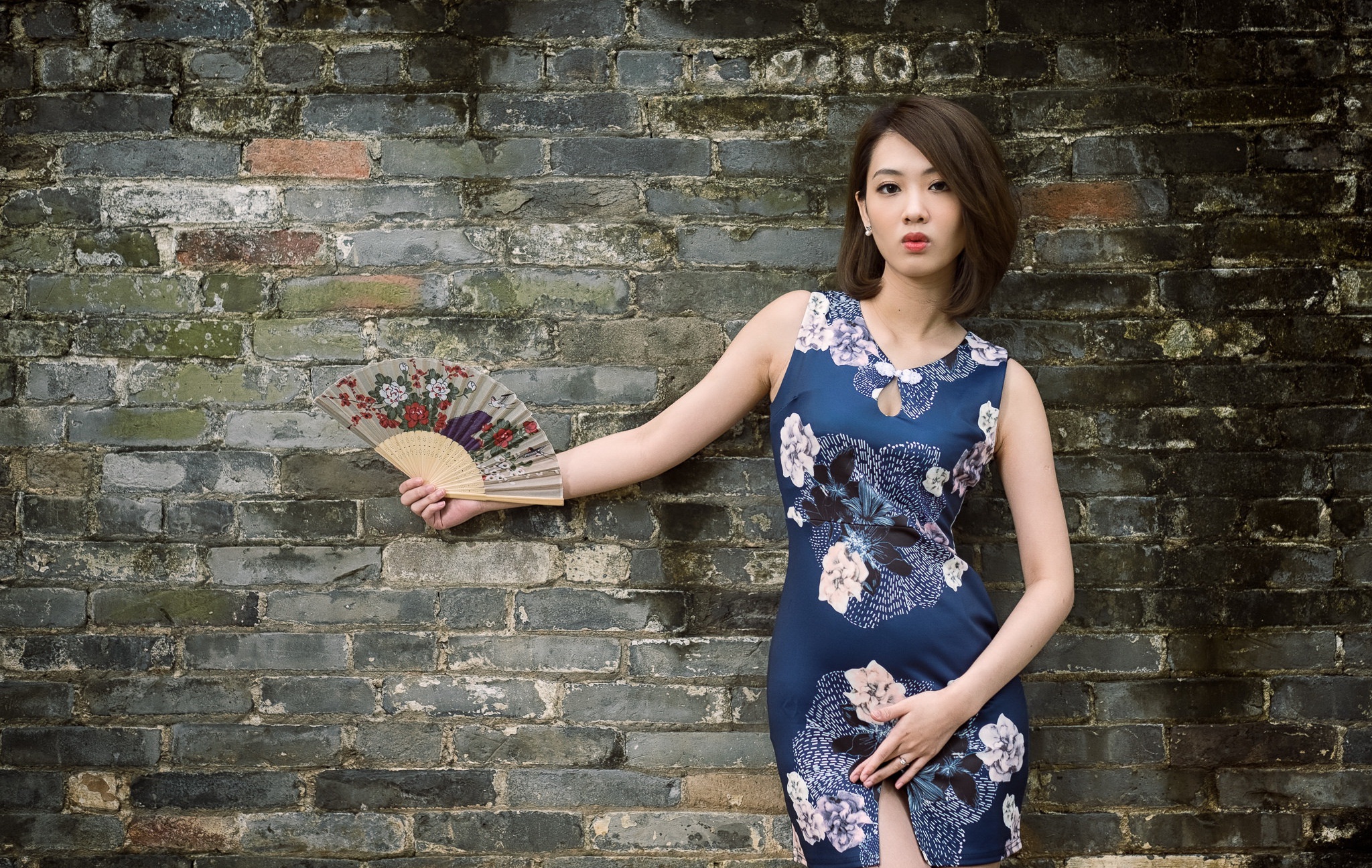 People 2048x1296 wall bricks dress Asian women model