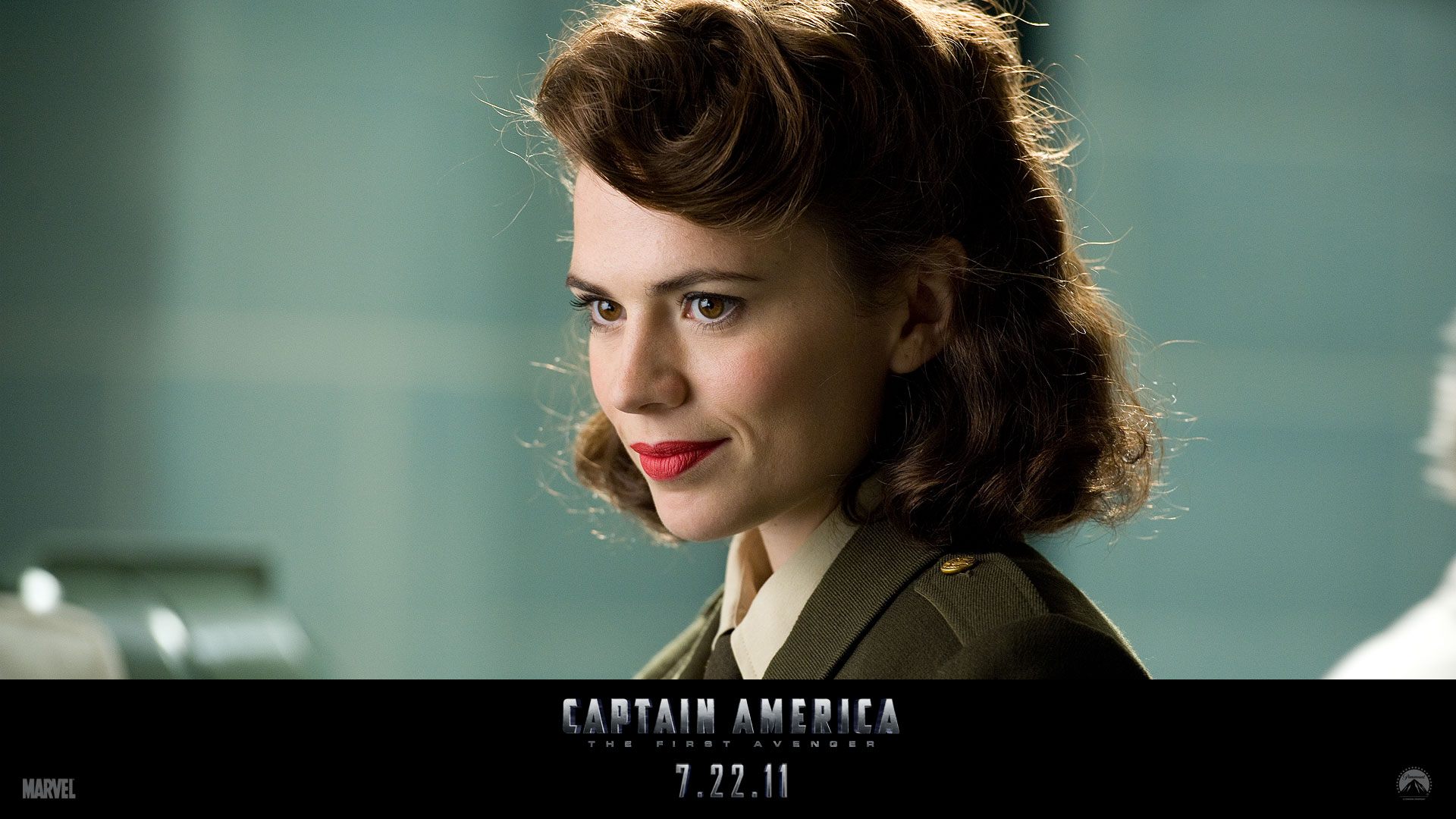 People 1920x1080 Hayley Atwell Peggy Carter women movies Captain America Captain America: The First Avenger red lipstick face Marvel Comics Marvel Cinematic Universe brown eyes short hair 2011 (Year)