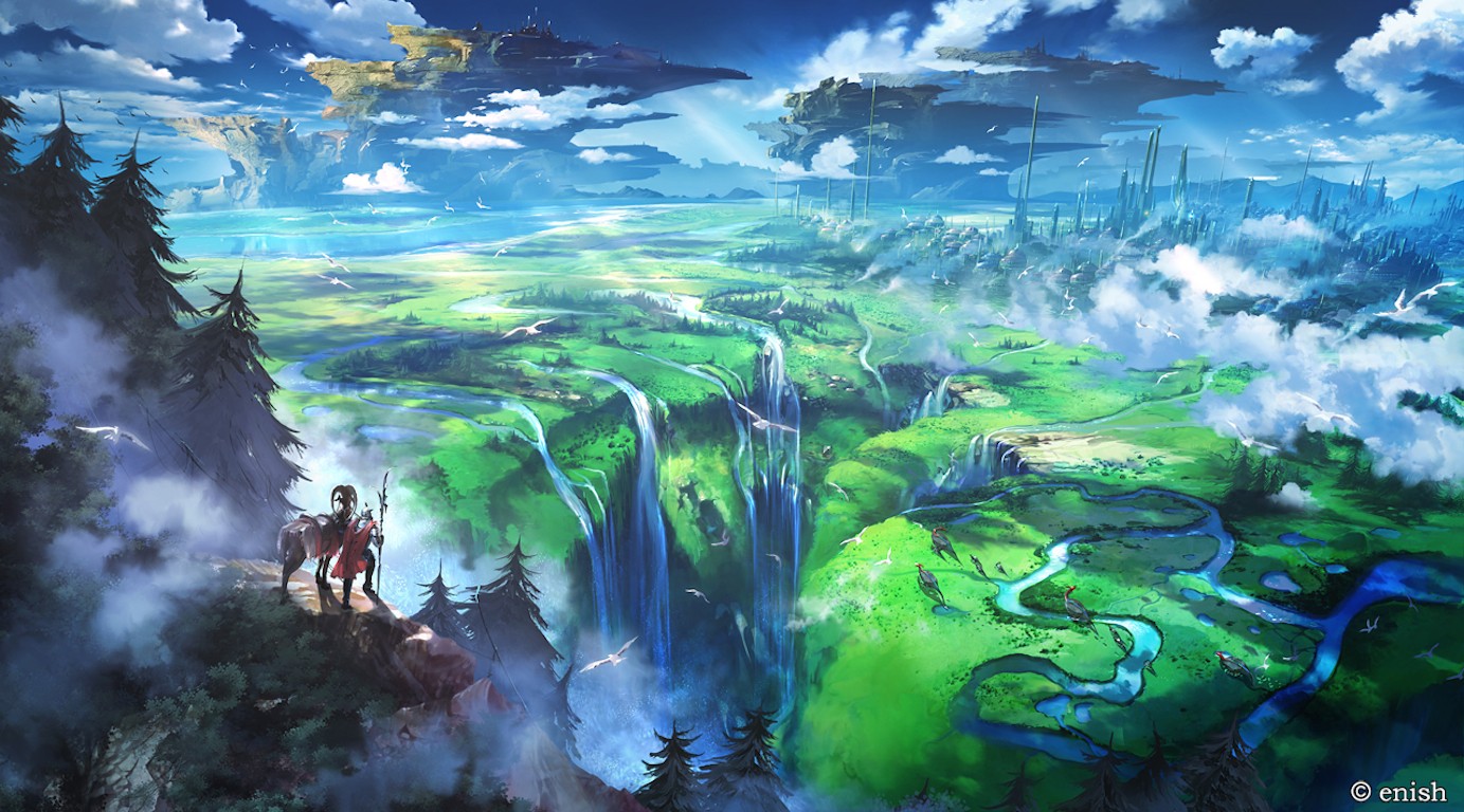 Anime 1383x768 sky landscape trees