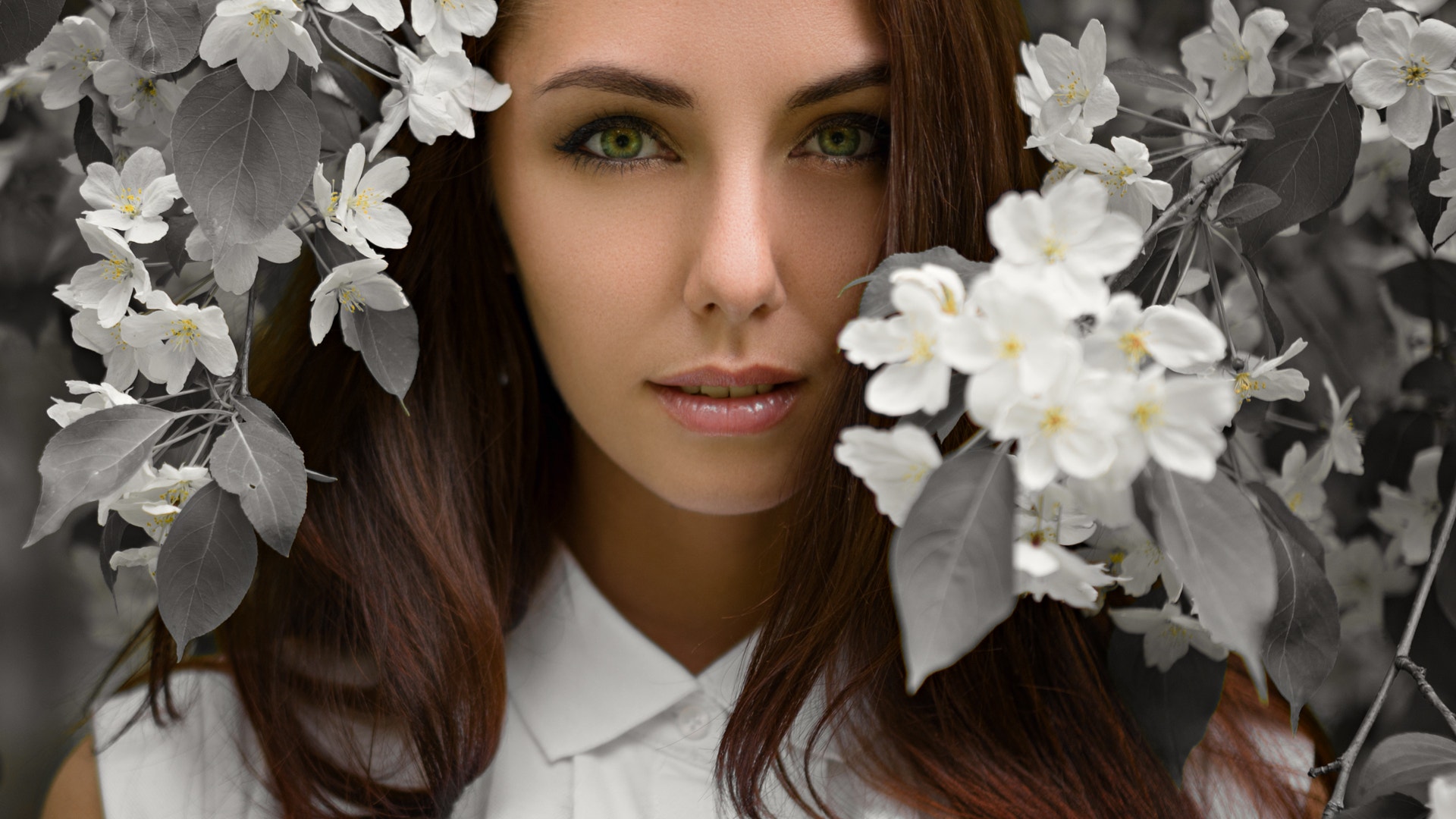 Women Face Sergey Zhirnov Viktorija Karnauchova Model Brunette Portrait Flowers