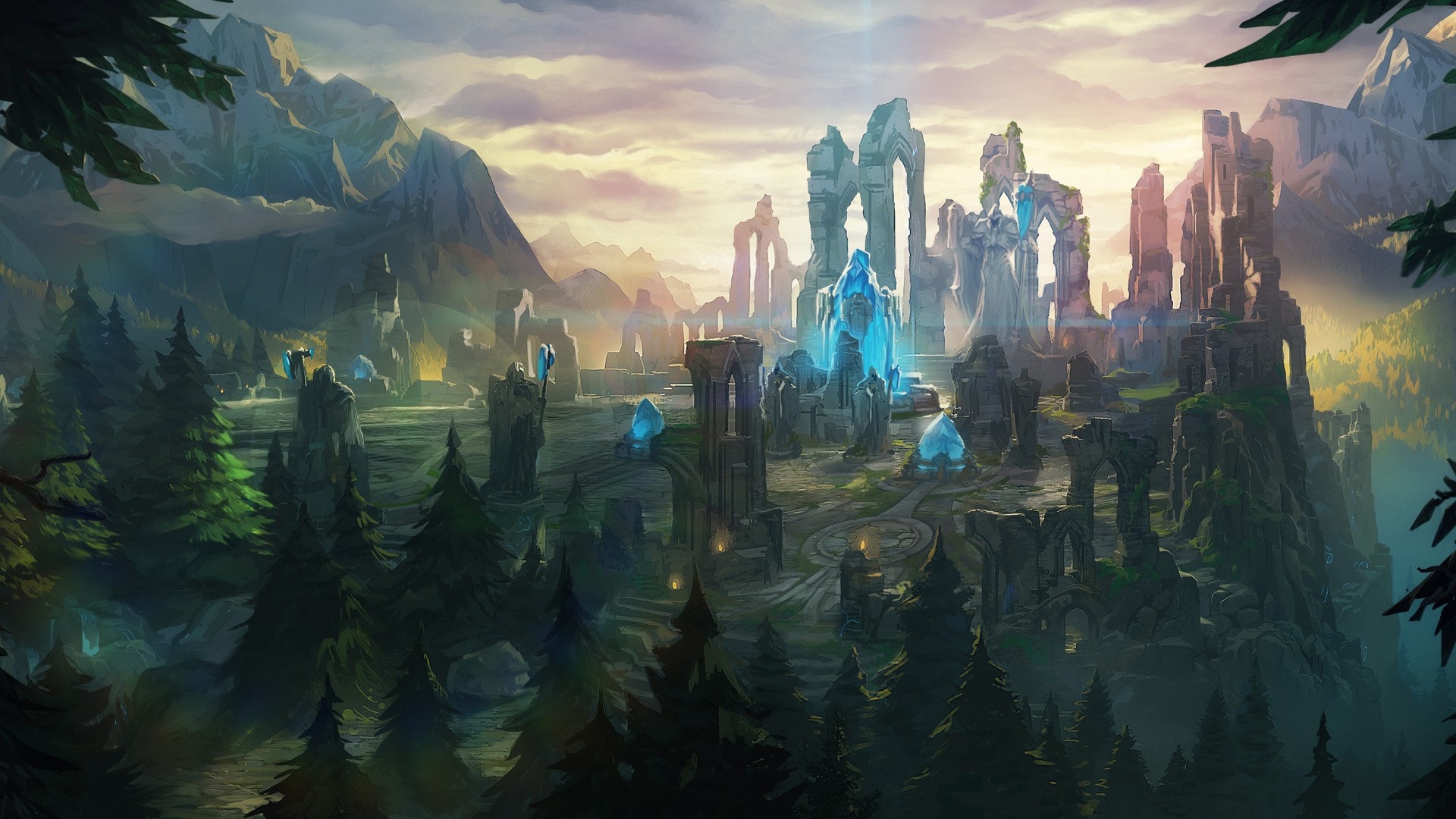 General 1920x1080 video games League of Legends fantasy art forest mountains crystal 
