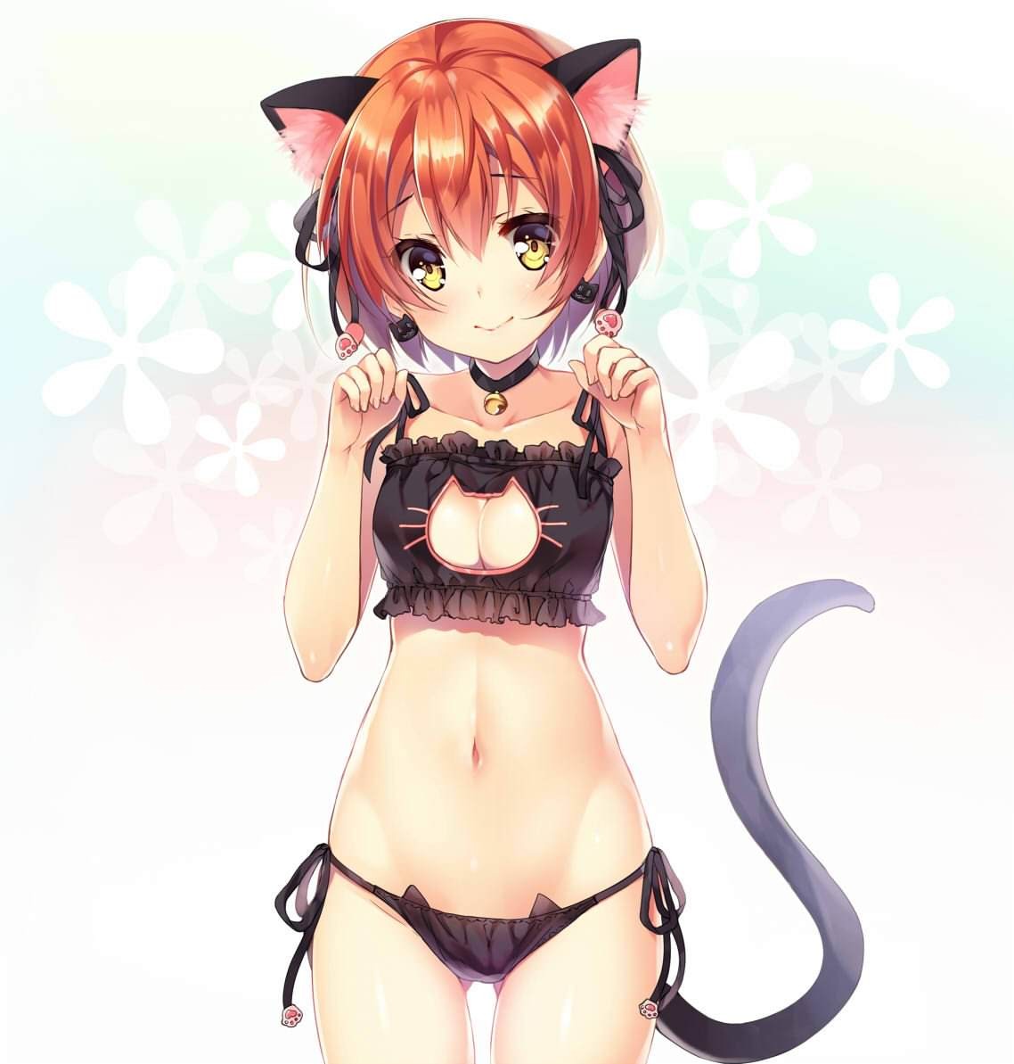 Anime 1138x1193 cat keyhole bra anime girls underwear redhead cat ears tail
