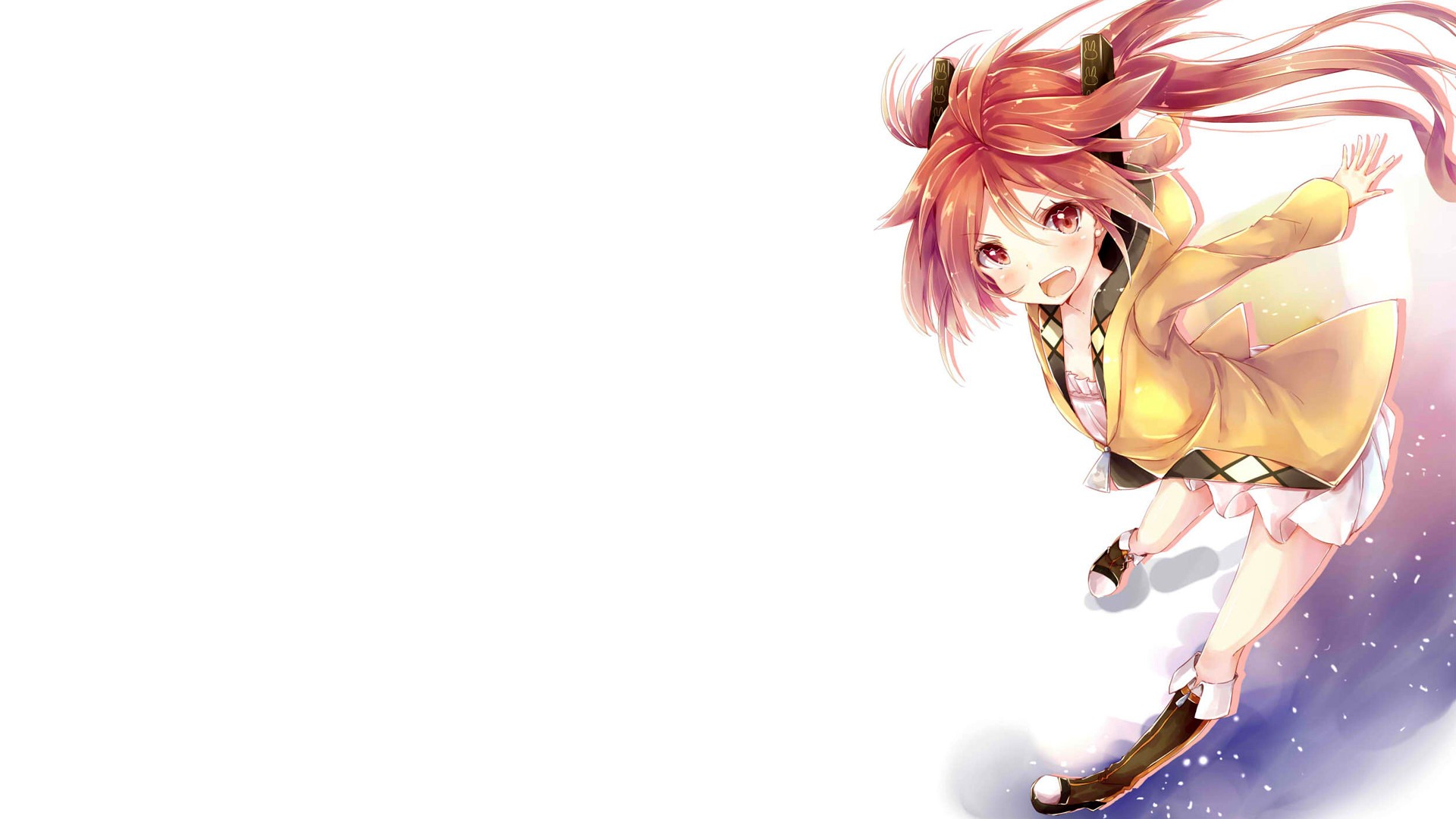 Anime 1920x1080 anime anime girls skirt long hair redhead red eyes hair ornament Black Bullet Aihara Enju simple background yellow clothing open mouth looking at viewer white background thighs legs miniskirt hair in face
