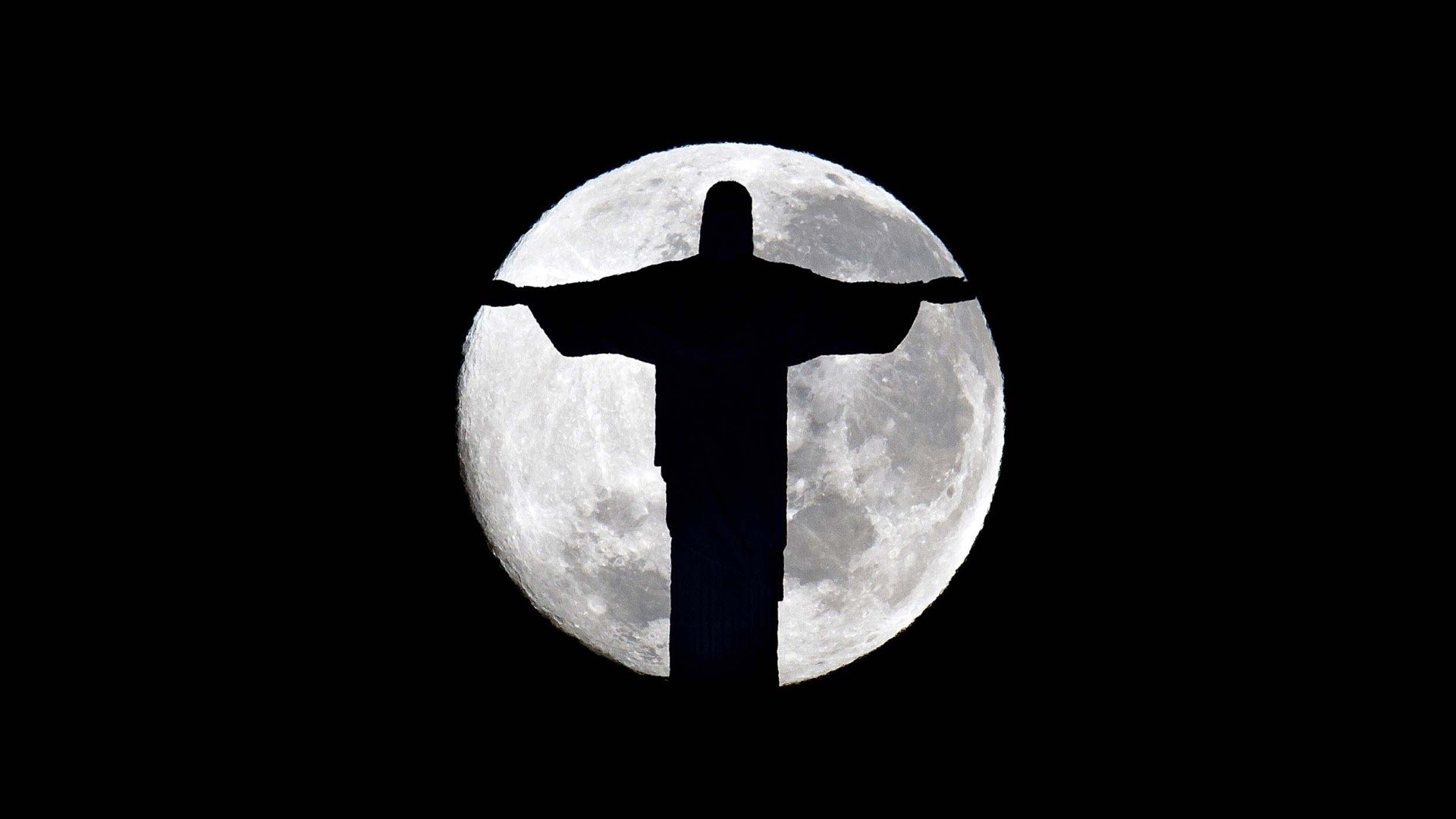 General 1920x1080 town city sculpture statue Jesus Christ Rio de Janeiro Brazil Christ the Redeemer Moon moonlight silhouette religious Christianity black background night religion