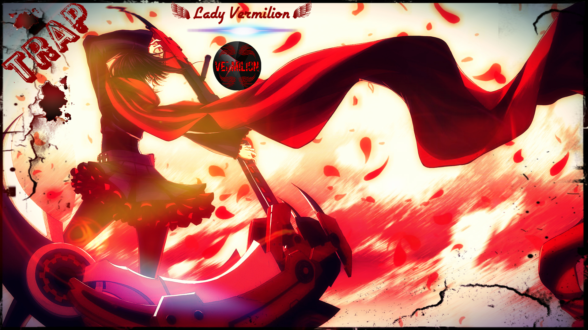 Anime 1920x1080 Ruby Rose (RWBY) redhead red anime anime girls cape scythe weapon