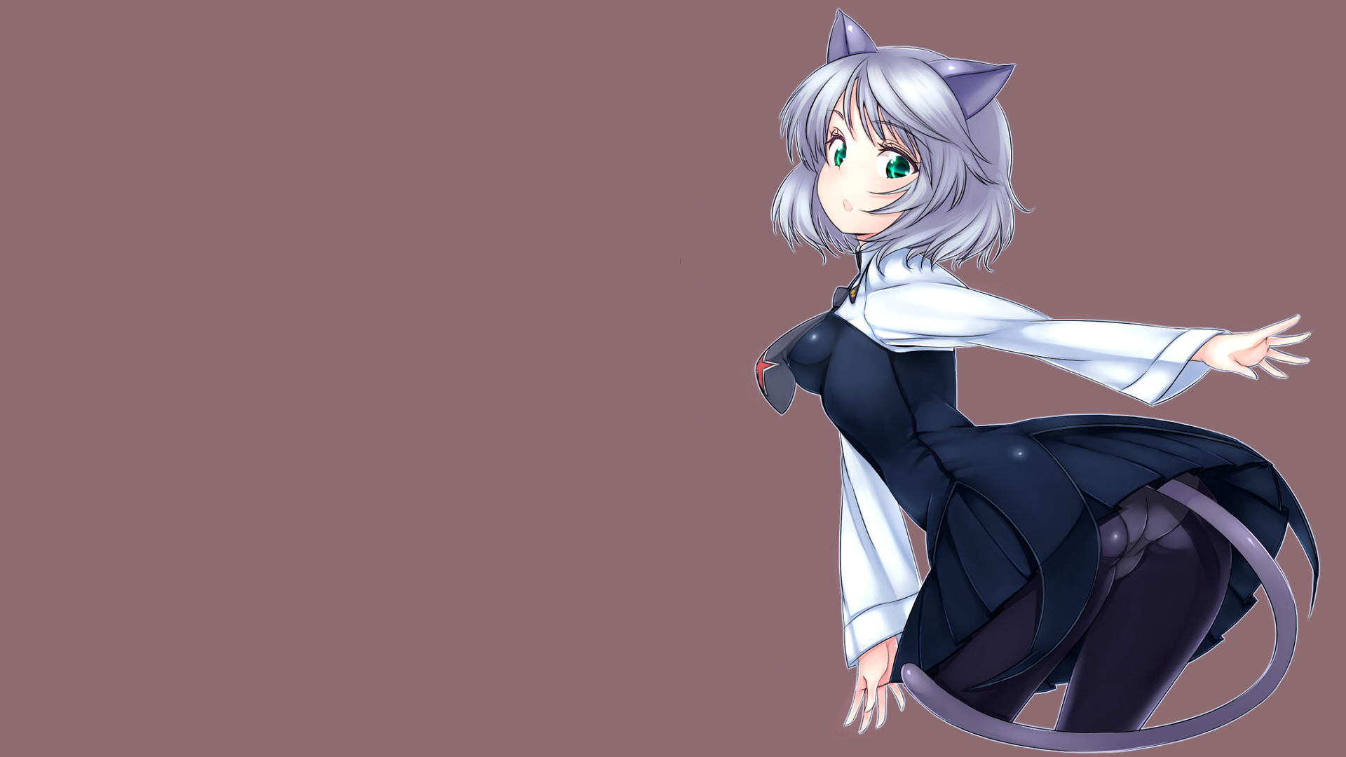 Anime 1920x1080 anime anime girls cat girl Strike Witches Sanya v. Litvyak panties simple background ass tail animal ears green eyes rear view