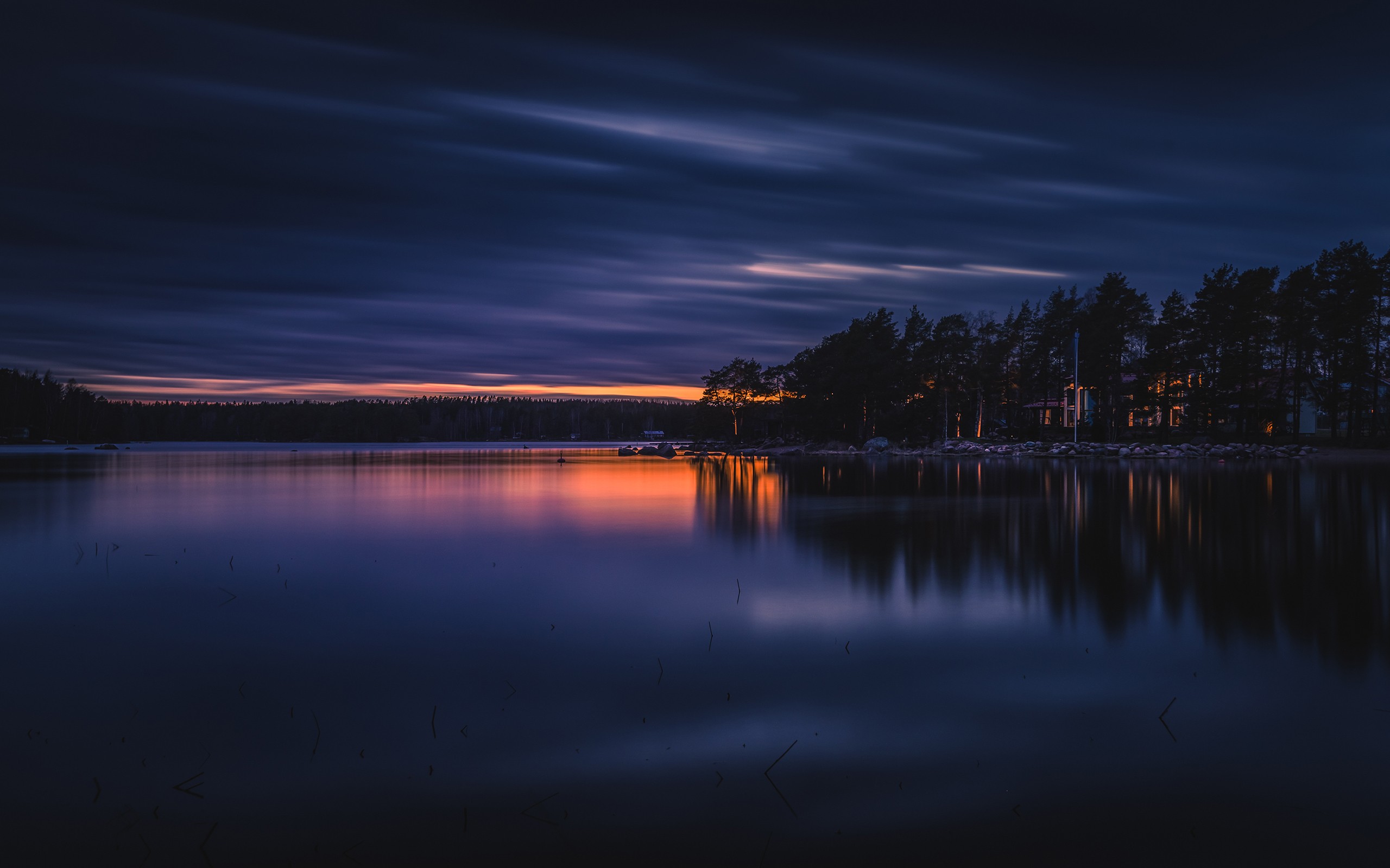 General 2560x1600 lake sunset clouds trees landscape reflection Finland dark nature outdoors