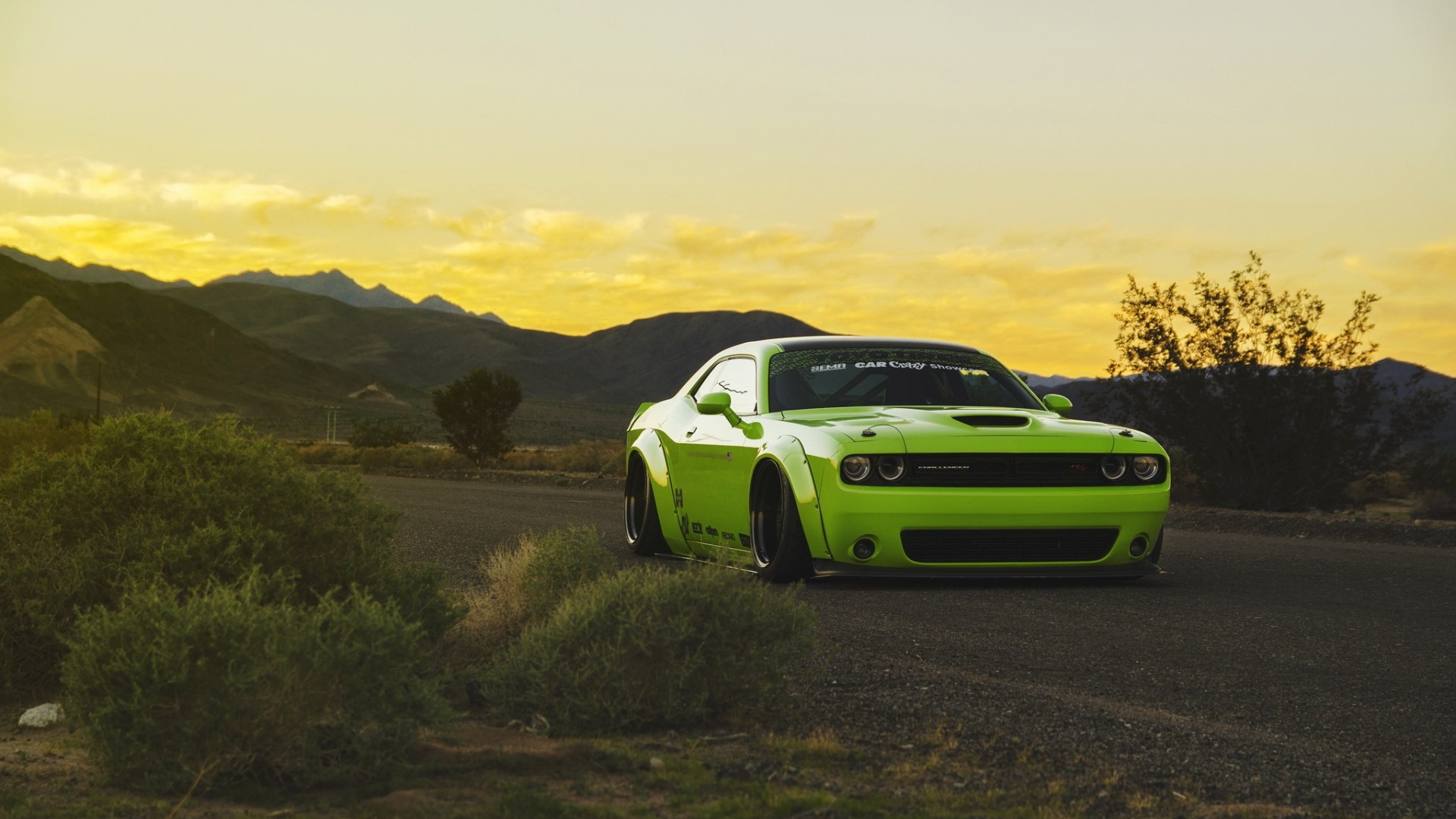General 1920x1080 Dodge Challenger Dodge green cars muscle cars sunset car vehicle outdoors landscape American cars Stellantis