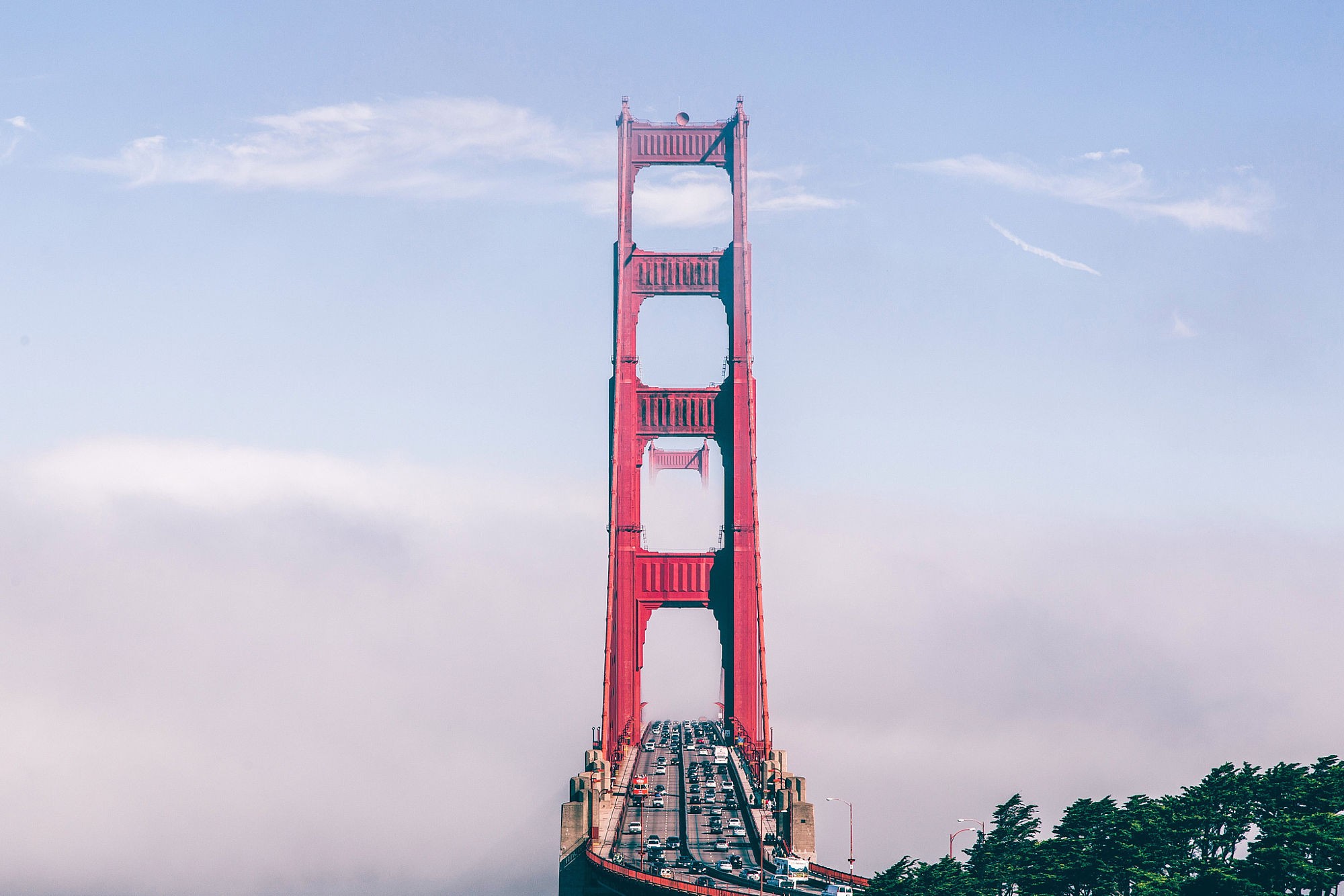 General 2000x1334 Golden Gate Bridge clouds traffic bridge mist suspension bridge USA car vehicle
