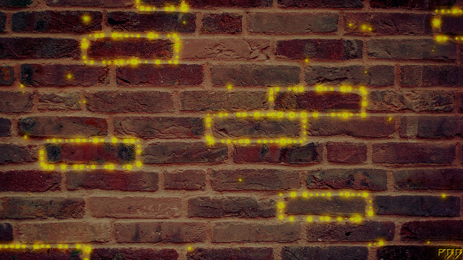 General 1920x1080 bricks wall glowing gold brown digital art