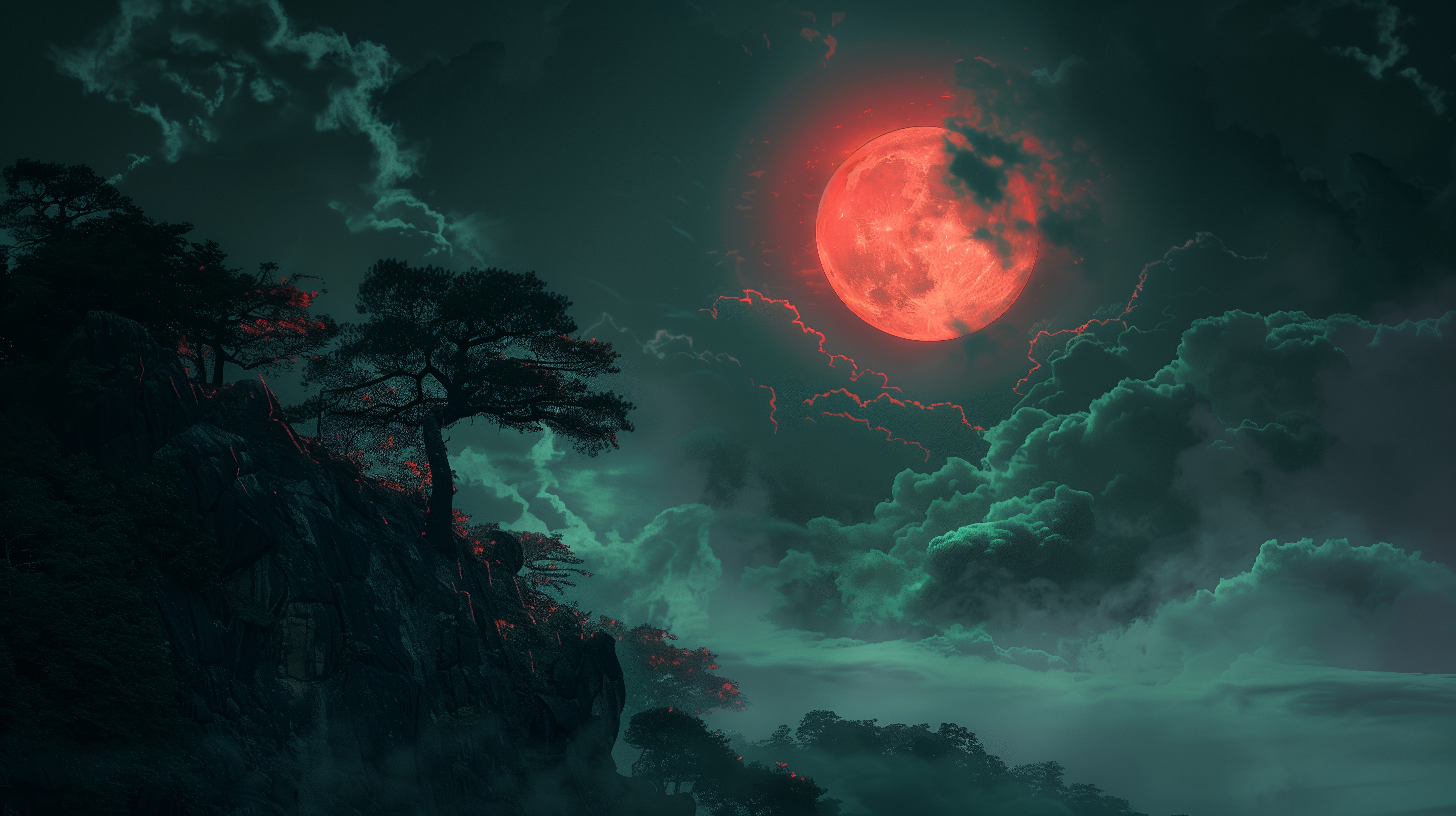 General 5824x3264 AI art illustration red moon clouds