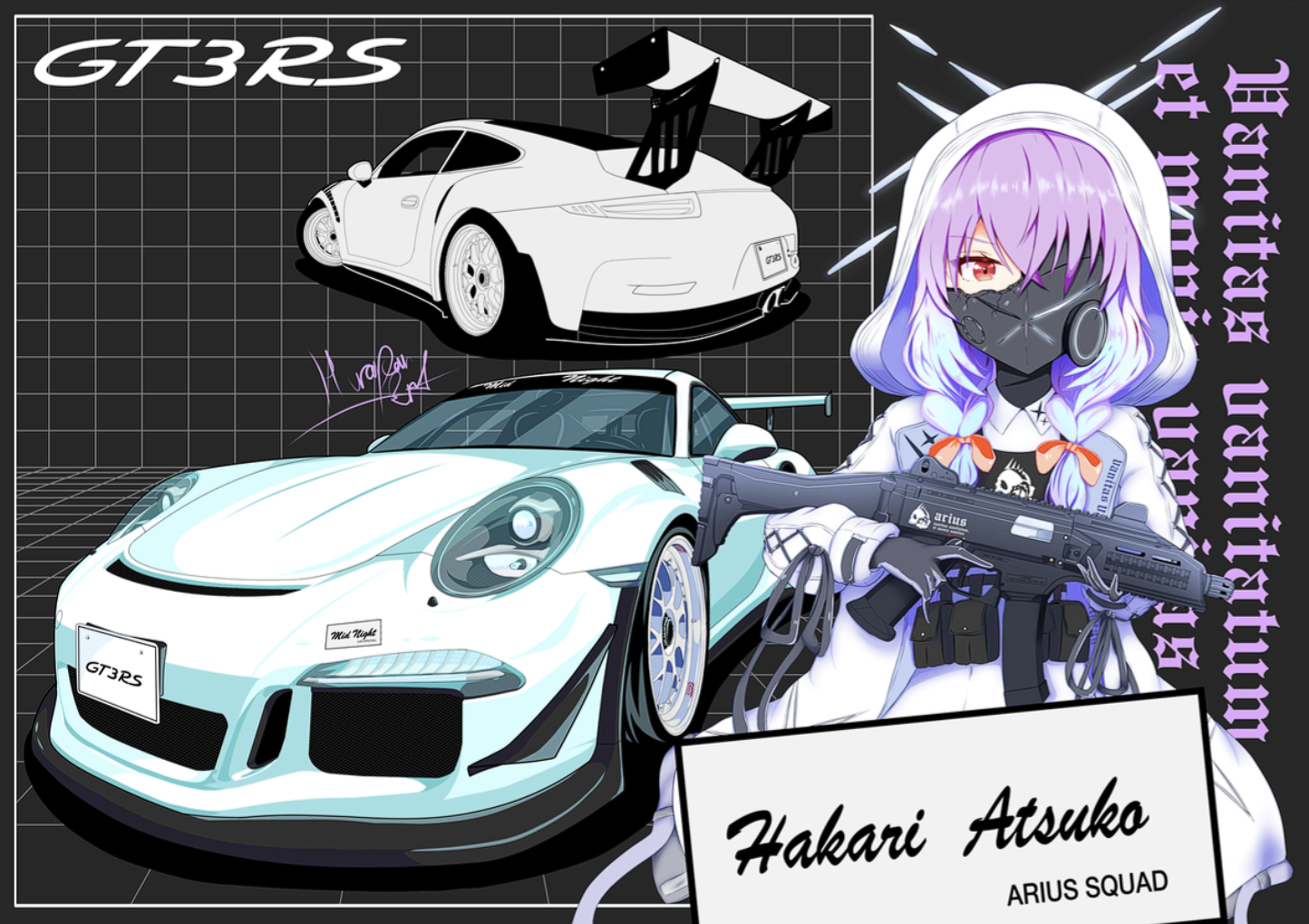 Anime 1444x1020 anime artwork anime girls girls with guns Blue Archive Hakari Atsuko (Blue Archive) Porsche Porsche 911 German cars Volkswagen Group