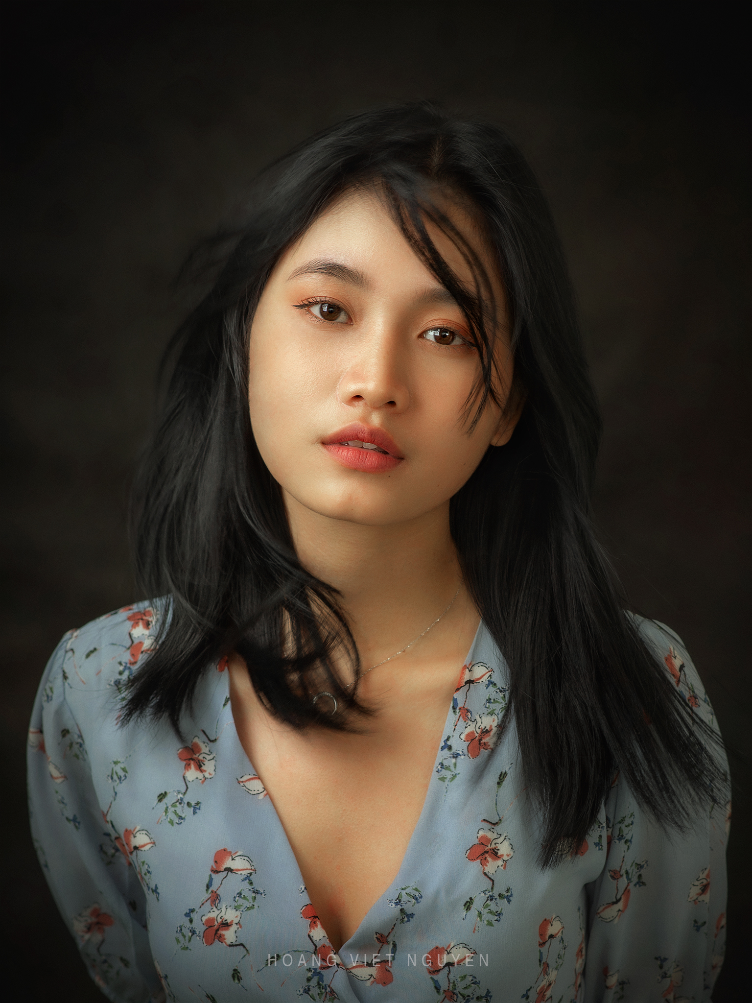 People 1536x2048 Hoang Nguyen women Asian dark hair portrait dress model brunette brown eyes parted lips dark background