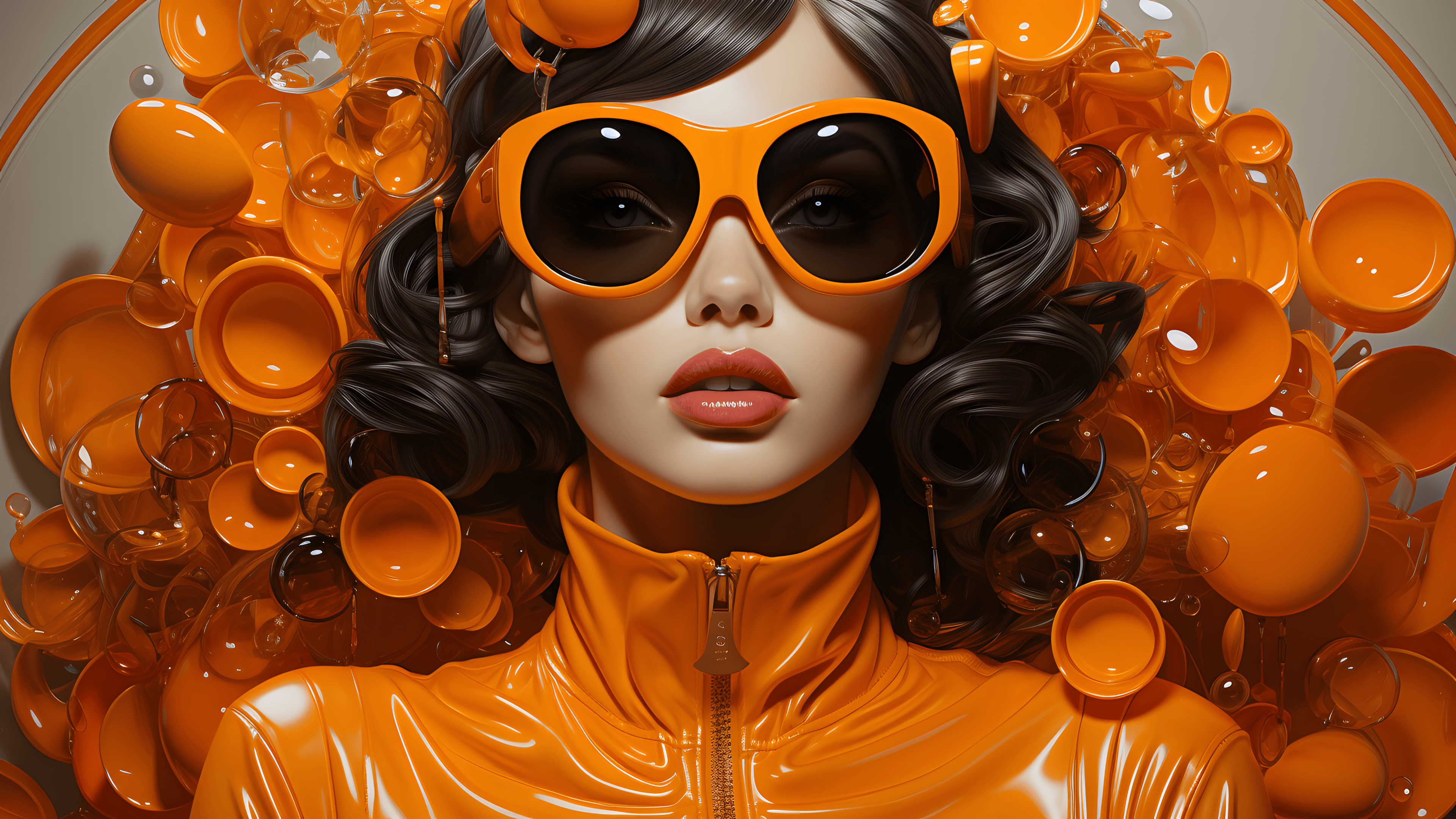 General 3840x2160 latex glasses portrait AI art sunglasses curly hair women