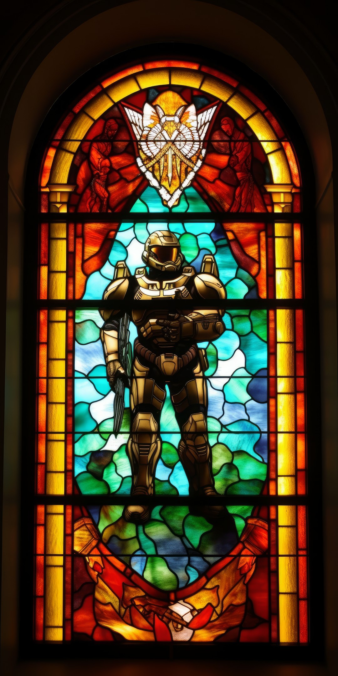 General 1080x2160 AI art portrait display Halo (game) Master Chief (Halo) church window stained glass video game characters armor video games video game men