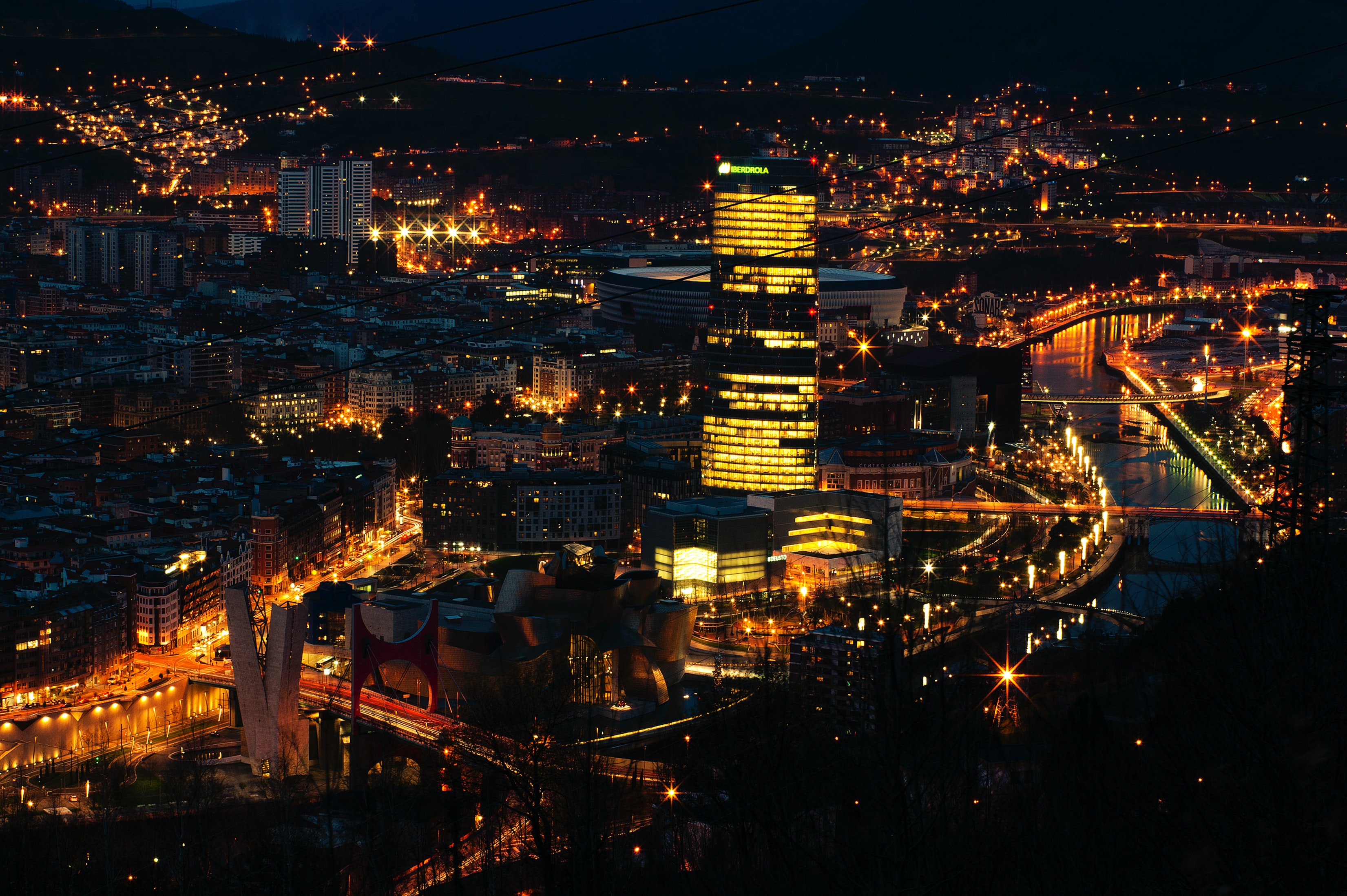 General 3303x2197 night lights Spain Basque country skyscraper architecture cityscape river city city lights photography Bilbao low light