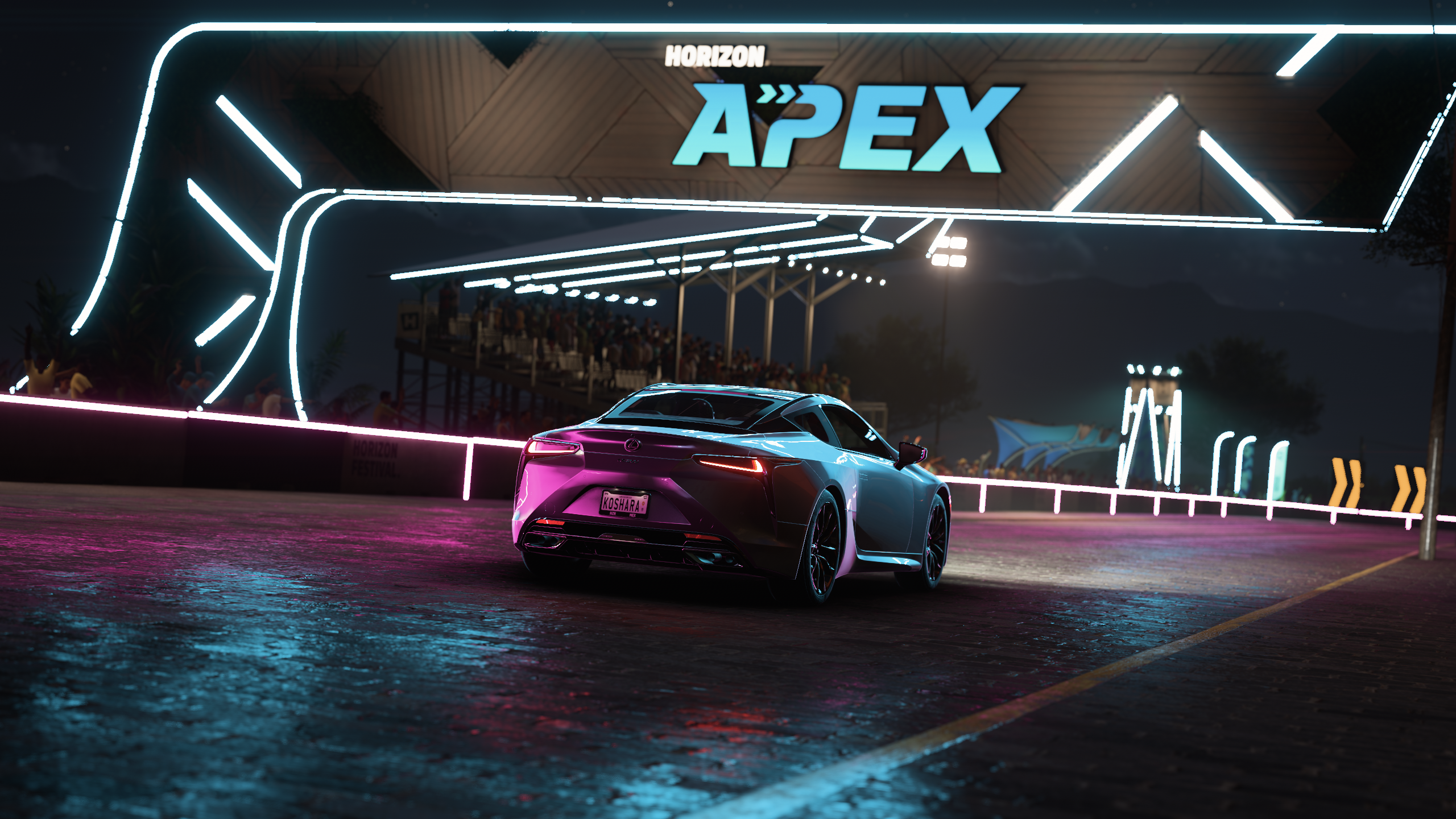 General 2560x1440 Forza Horizon 5 car night neon Lexus Japanese cars video games PlaygroundGames rear view taillights licence plates CGI
