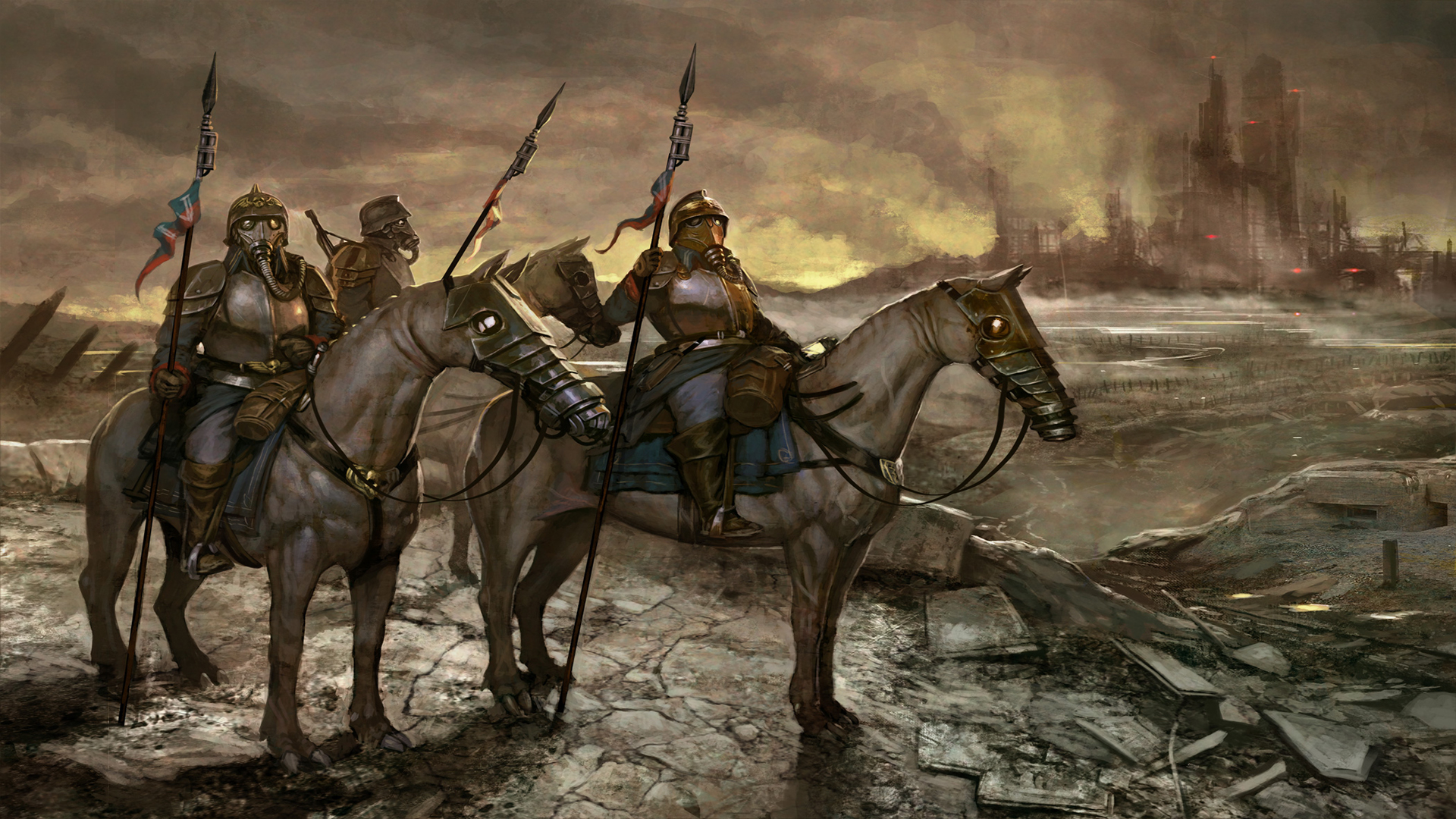 General 1920x1080 Warhammer 40,000 Death Korps of Krieg video games armor video game art horseback horse animals video game characters smoke lance weapon