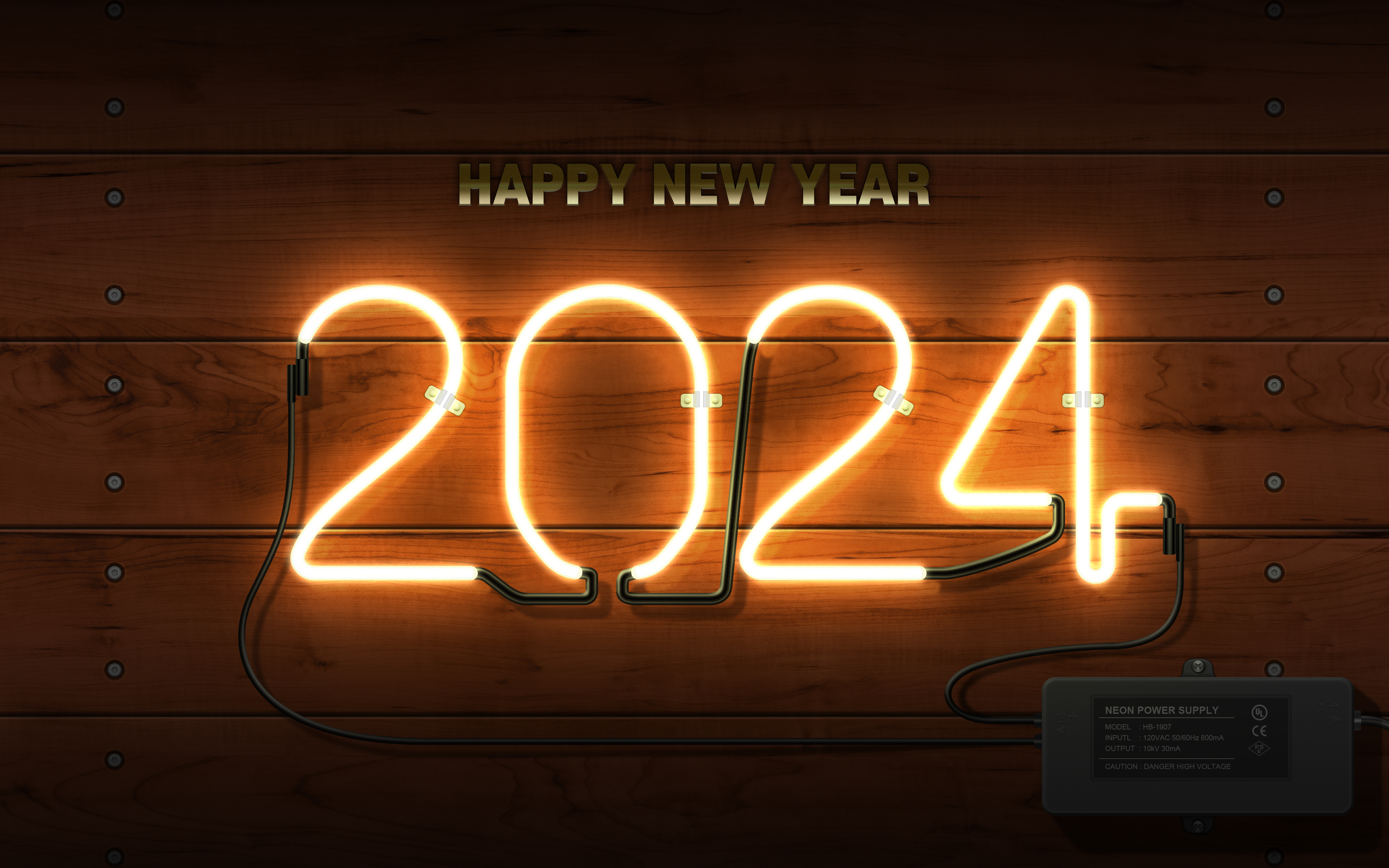 General 4000x2500 2024 (year) New Year neon sign neon power supply lights simple background holiday
