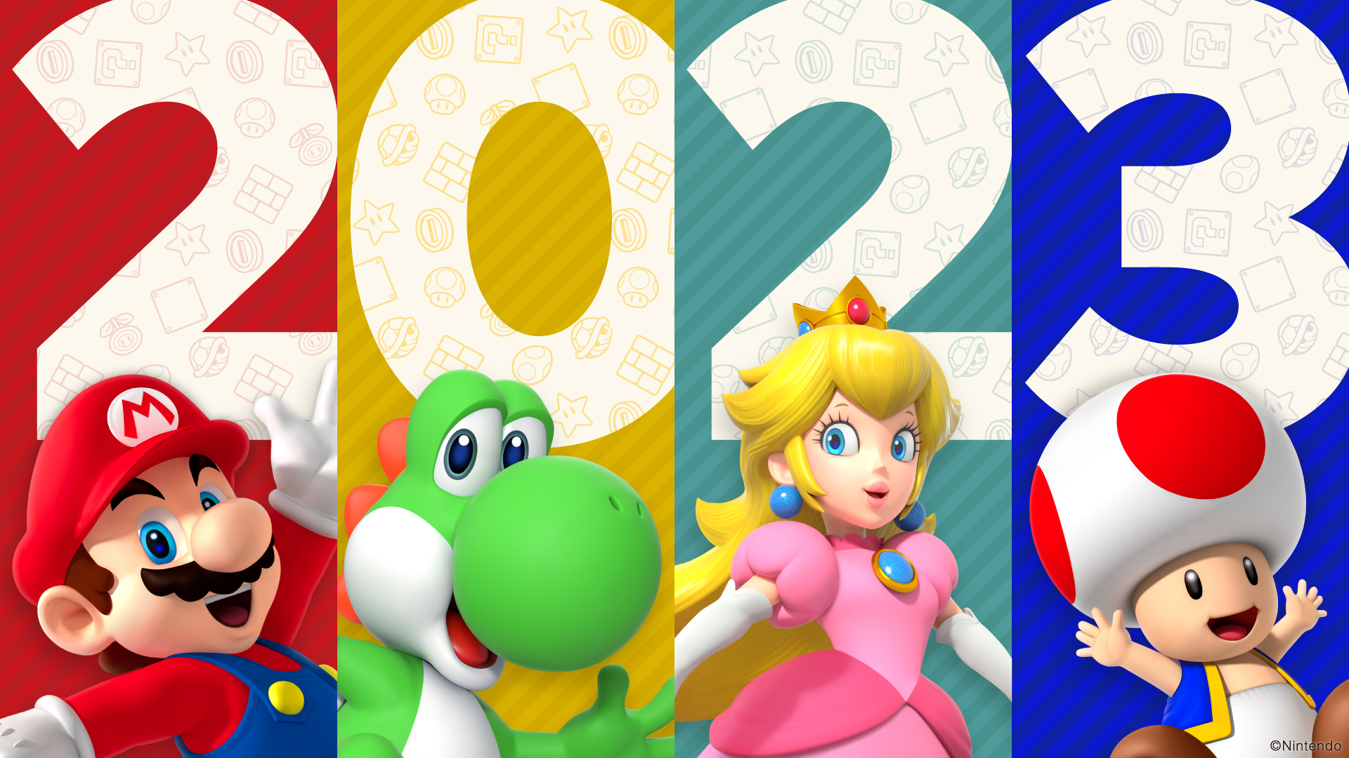 General 1920x1080 Nintendo Mario Yoshi Toad (character) video games New Year video game characters numbers 2023 (year)