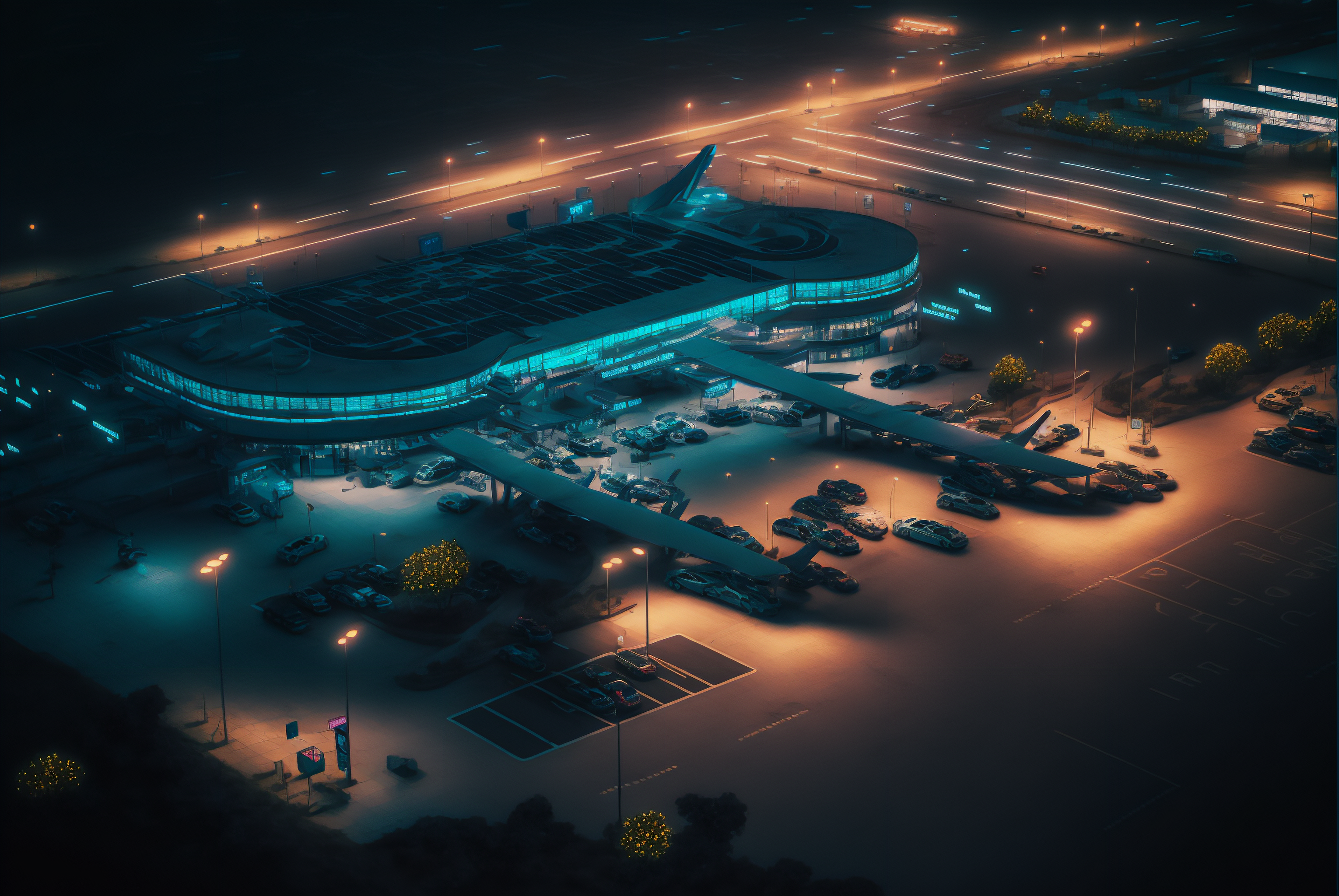 General 3060x2048 street light night AI art aerial view