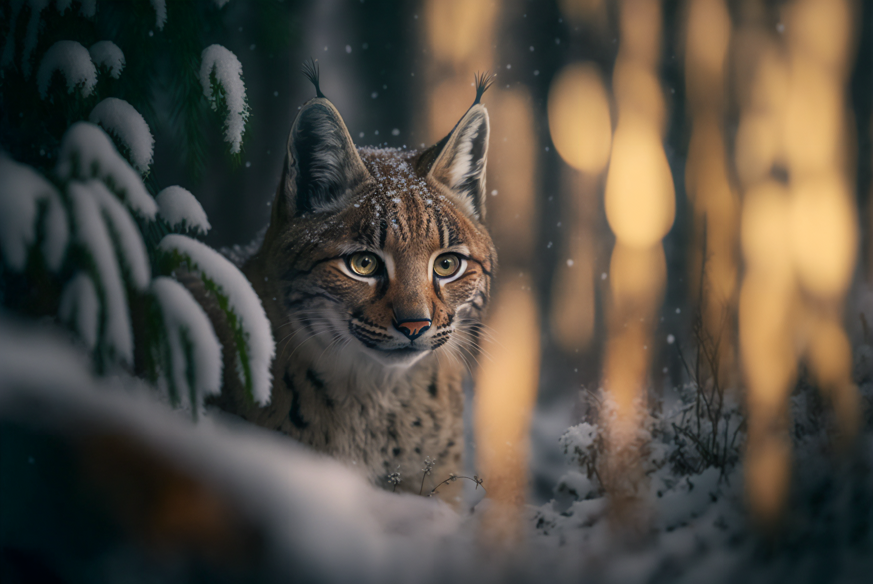 General 3060x2048 AI art snow winter forest animals Eurasian lynx