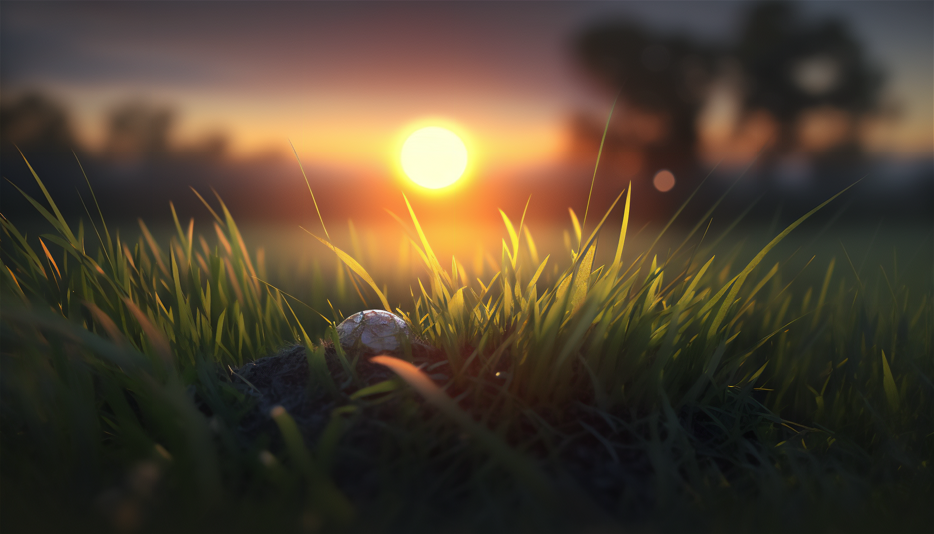 General 3136x1792 AI art closeup grass nature sunset sunset glow blurred