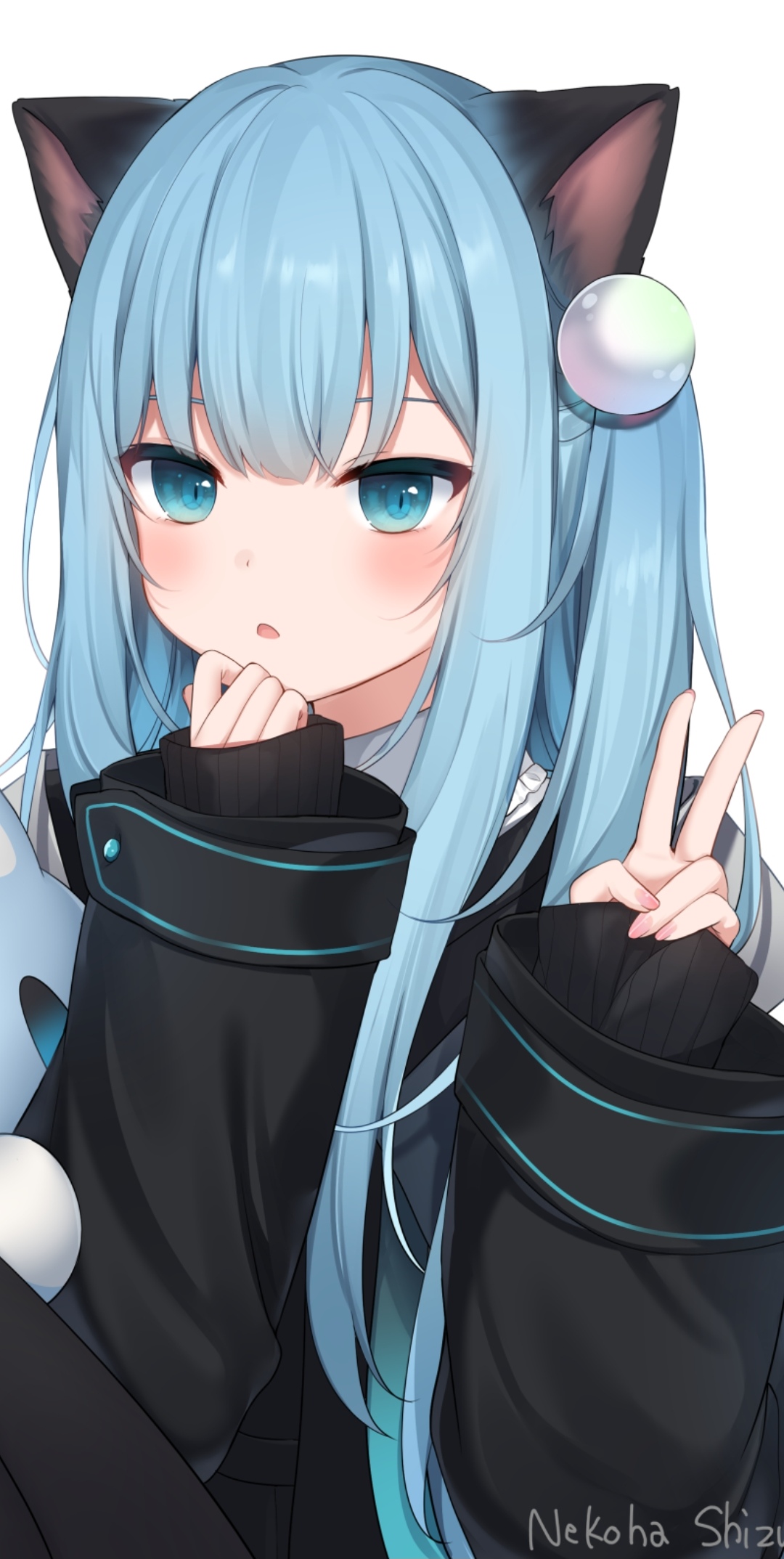 Premium AI Image | anime girl with blue hair and cat ears sleeping on a  pillow generative ai