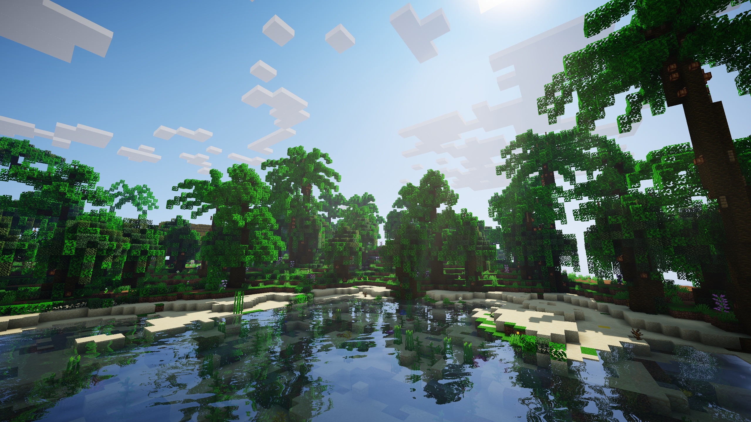 General 2560x1440 Minecraft forest water video games sky clouds reflection trees jungle shaders