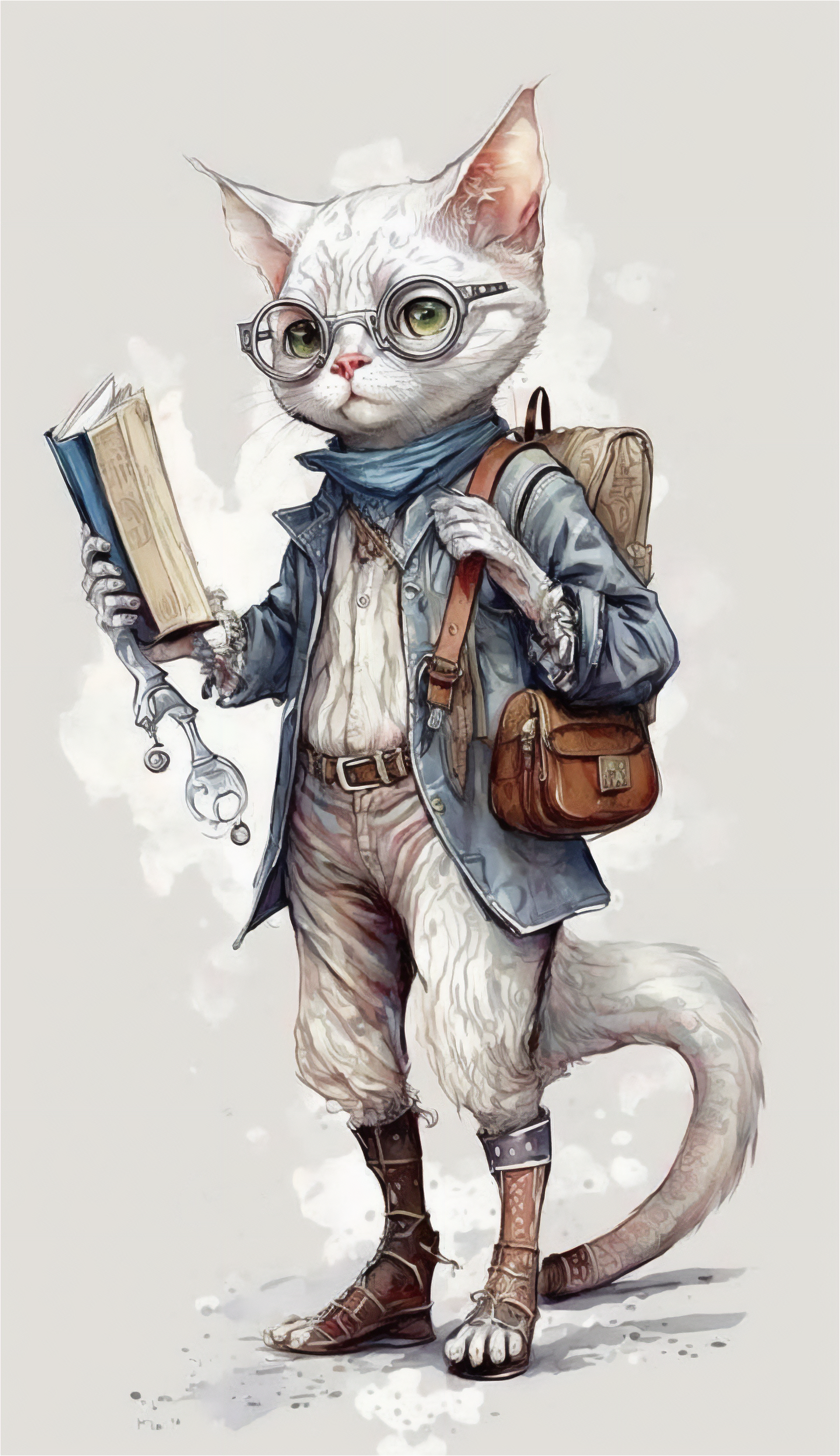 General 1920x3328 AI art portrait display illustration books cats animals glasses backpacks scarf