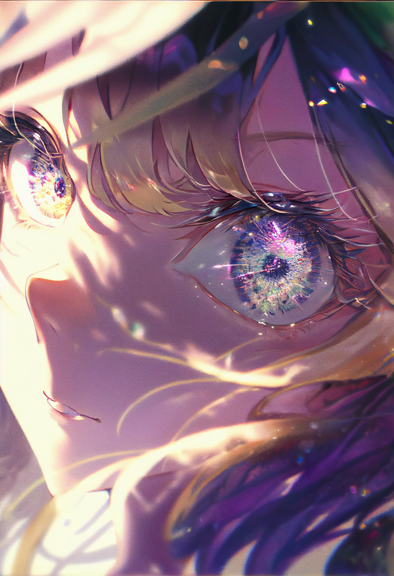 Anime 1664x2432 multi-colored eyes colorful face closeup anime girls