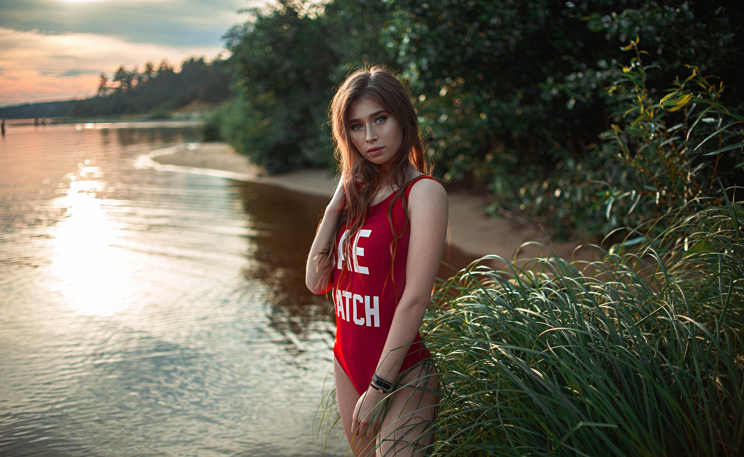 People 2560x1574 Anna Stolyar Sasha Rusko one-piece swimsuit sunset women
