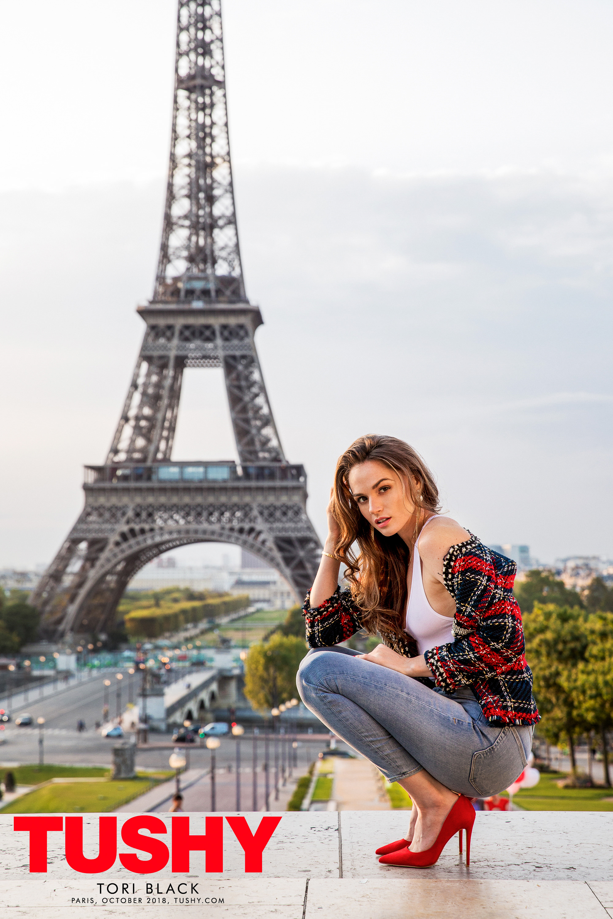 People 2000x2999 Tori Black Tushy pornstar model red heels jeans Eiffel Tower women France Paris Europe landmark American women