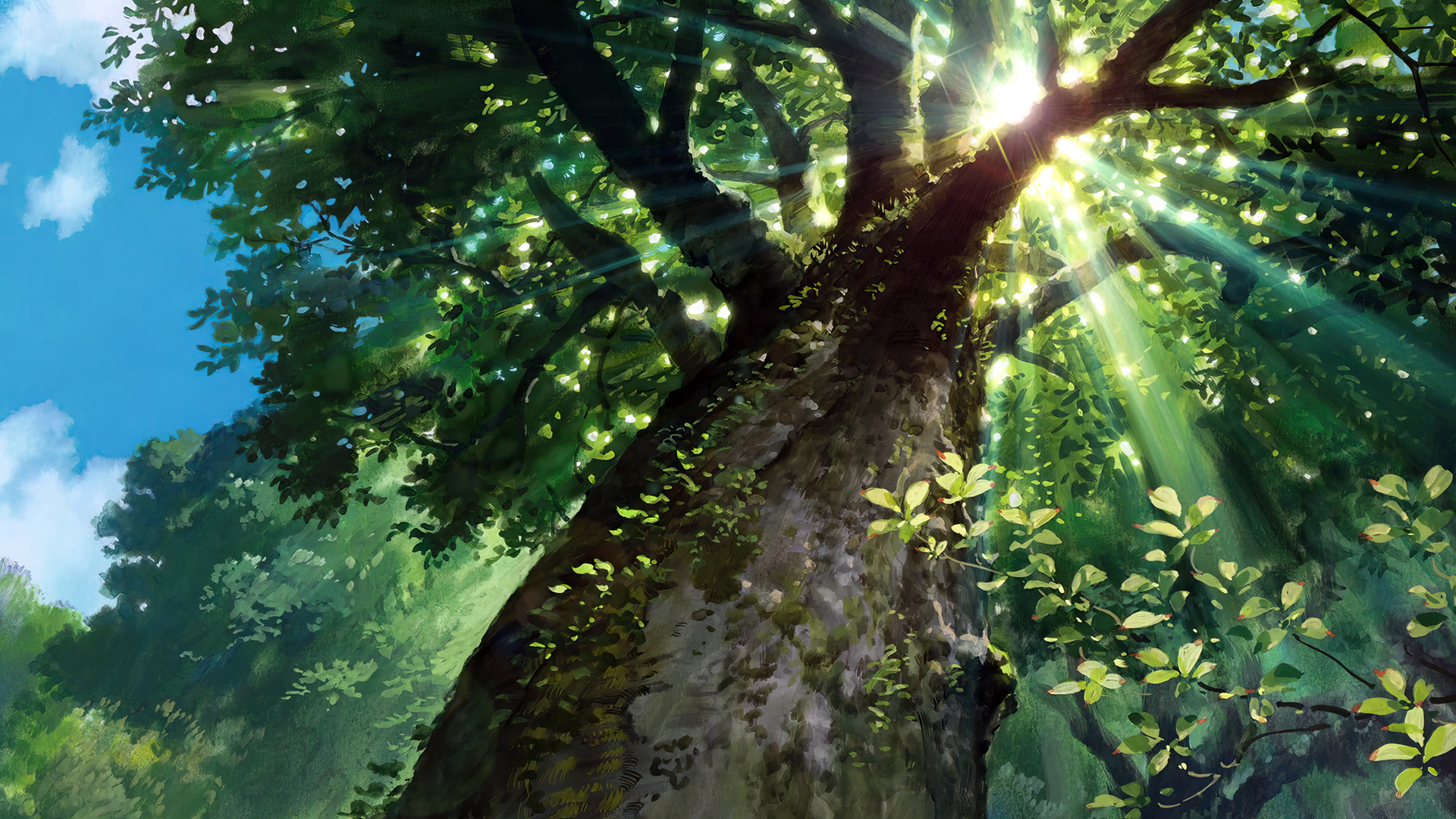 Anime 1920x1080 Kari-gurashi no Arietti animated movies anime animation film stills Studio Ghibli trees leaves sky forest sunlight summer low-angle foliage