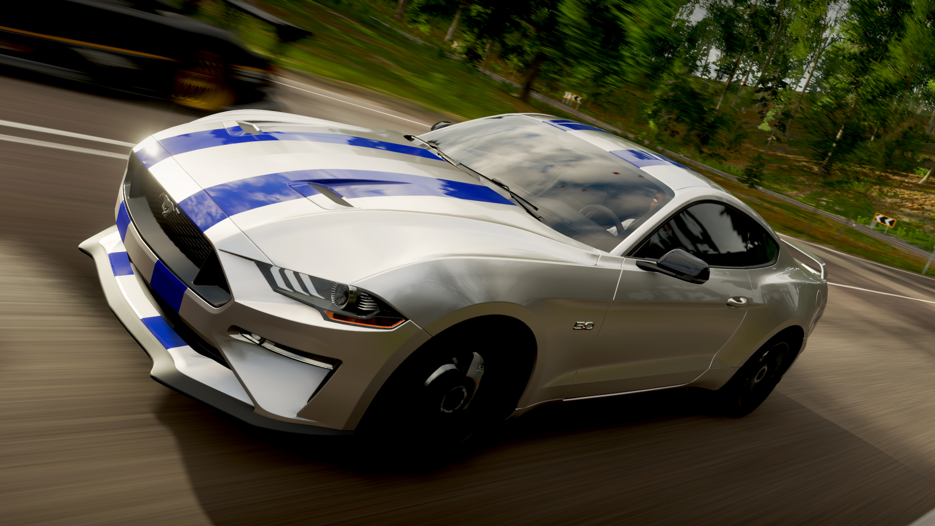 General 1920x1080 Shelby car Ford Ford Mustang Forza Horizon 4 CGI video games road frontal view trees blurry background blurred